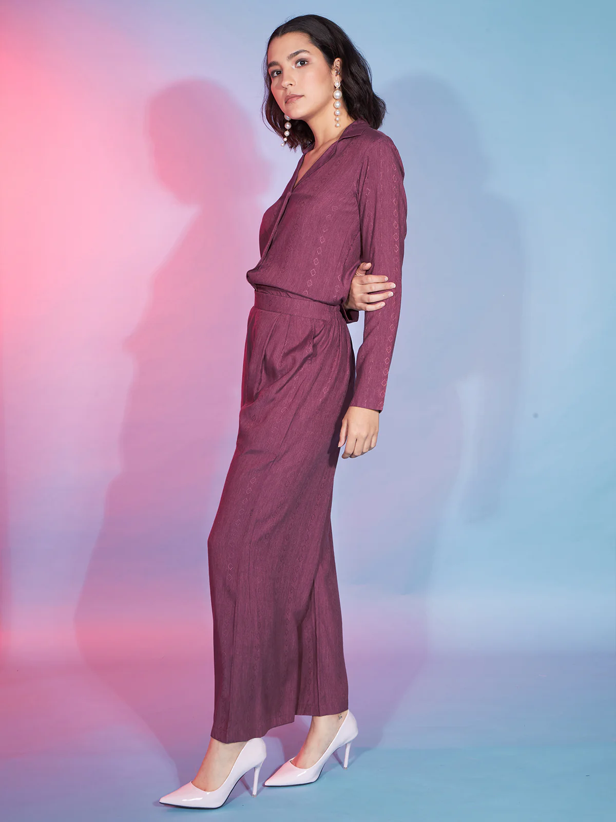 Odette Women Rust Maroon Viscose Rayon Printed Co-Ord Set - Image 2