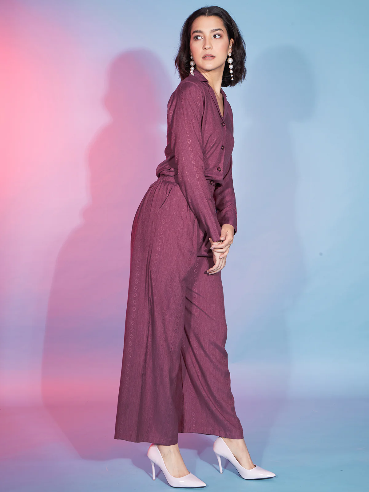 Odette Women Rust Maroon Viscose Rayon Printed Co-Ord Set - Image 3