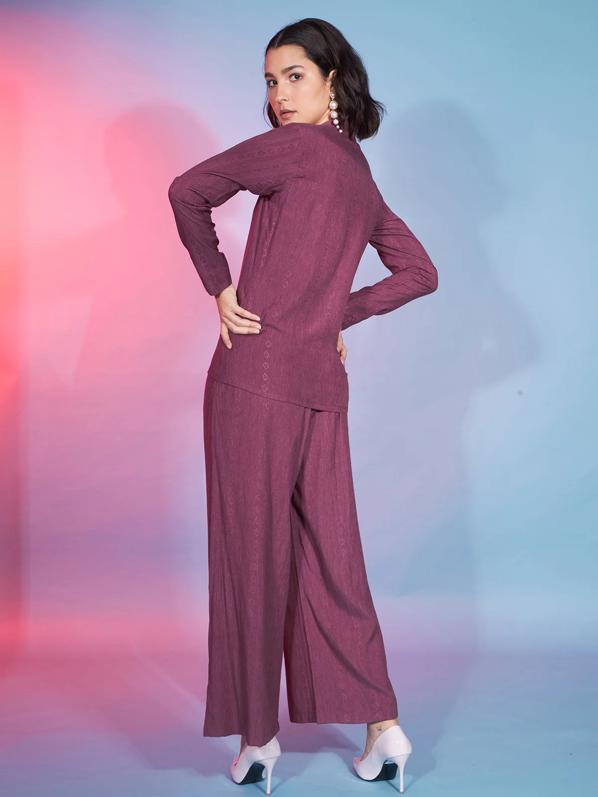 Odette Women Rust Maroon Viscose Rayon Printed Co-Ord Set - Image 4