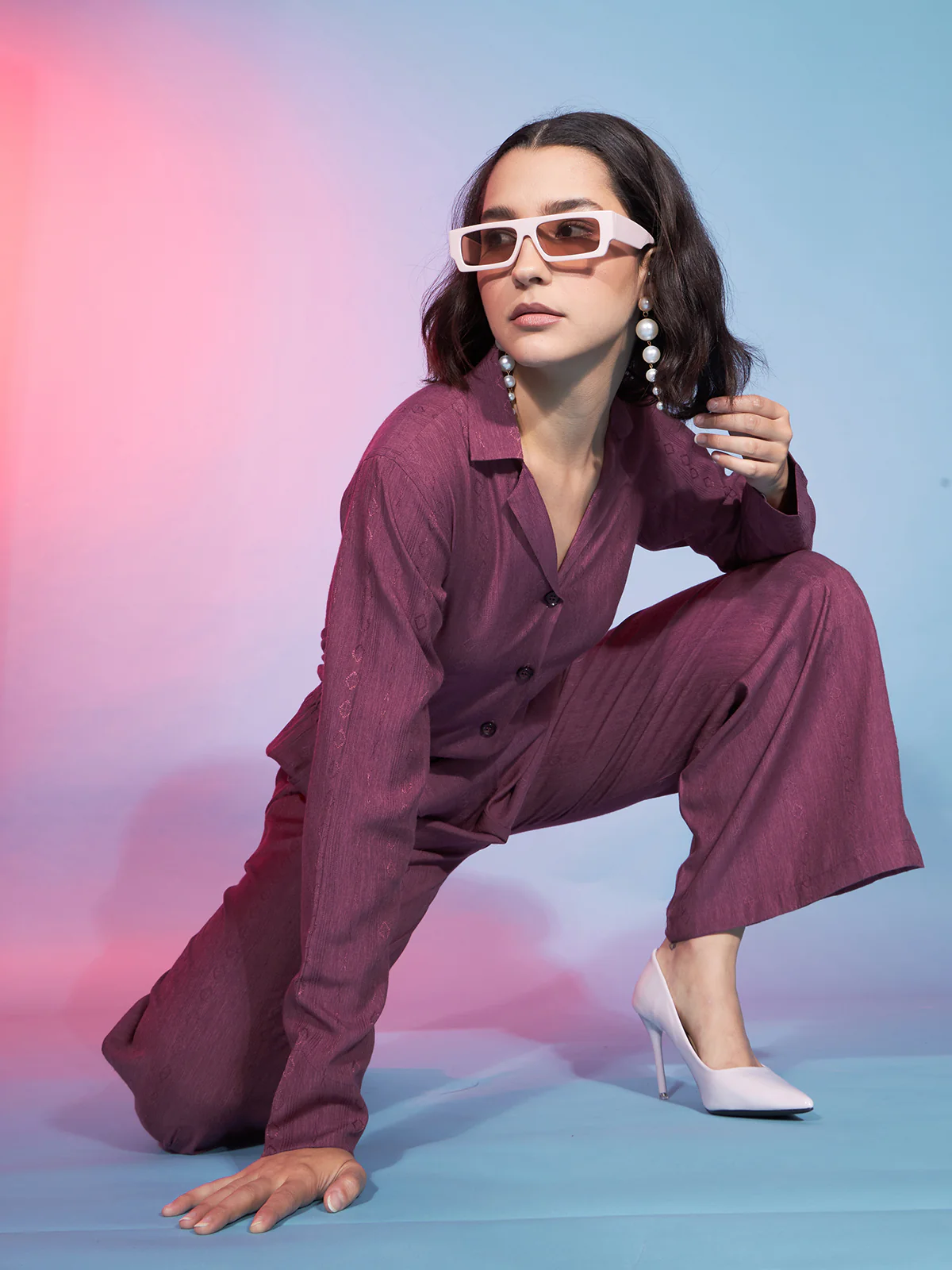 Odette Women Rust Maroon Viscose Rayon Printed Co-Ord Set - Image 5