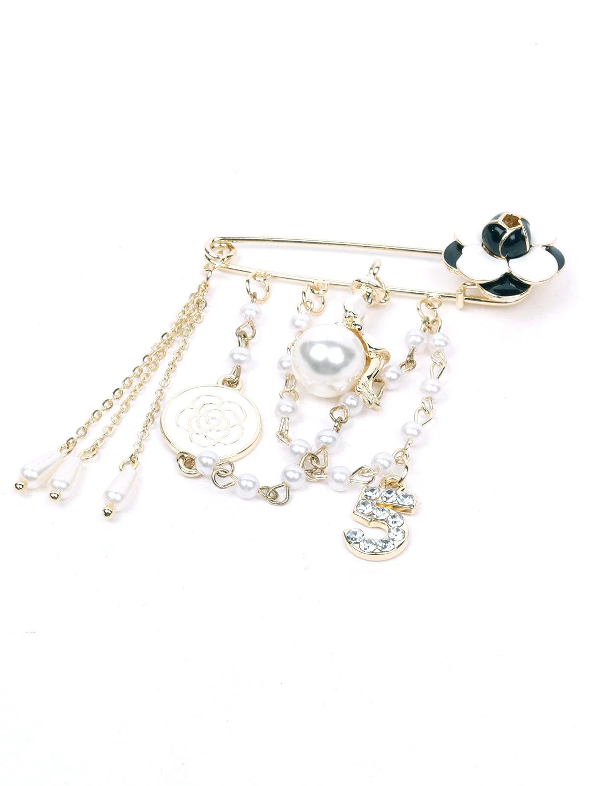 Odette Women Safety Pin Designer Gold-Tone Charms Brooch - Image 2