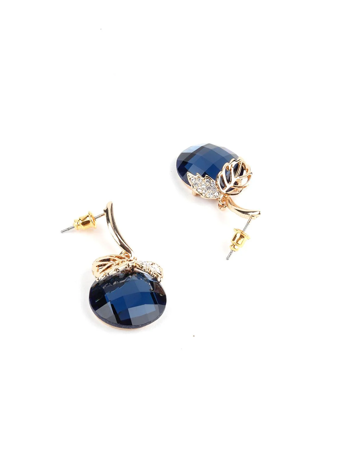 Odette Women Sapphire Blue Crystal And Leaf Stud Earrings - Image 3