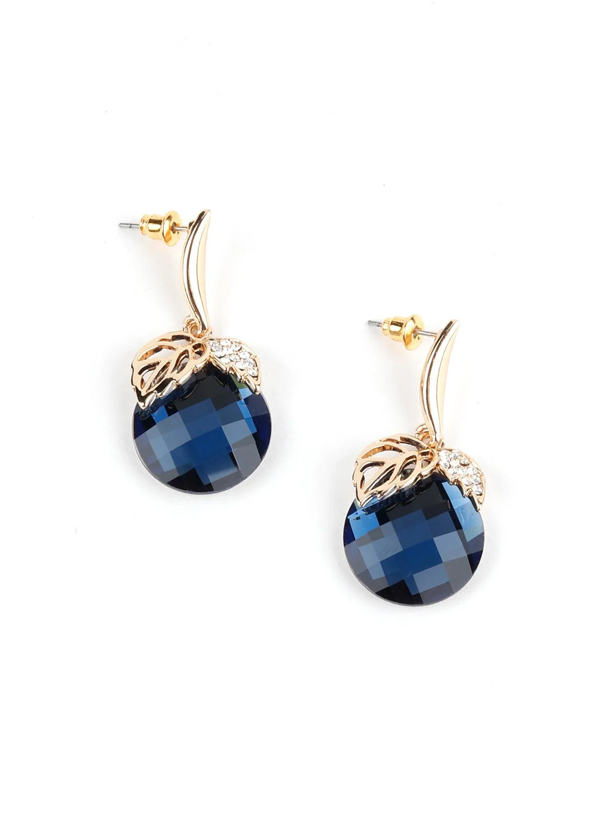 Odette Women Sapphire Blue Crystal And Leaf Stud Earrings - Image 4