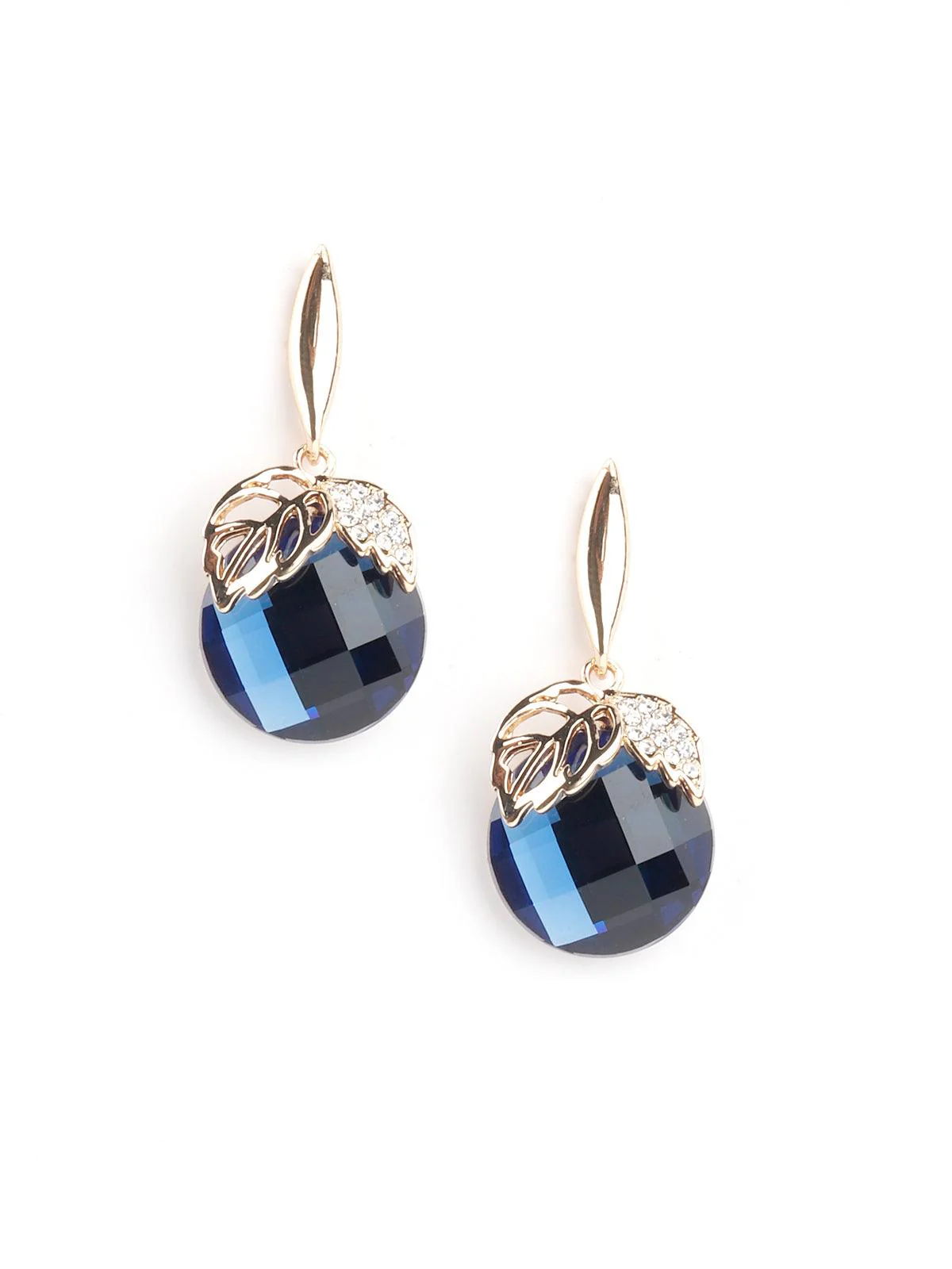 Odette Women Sapphire Blue Crystal And Leaf Stud Earrings - Image 5