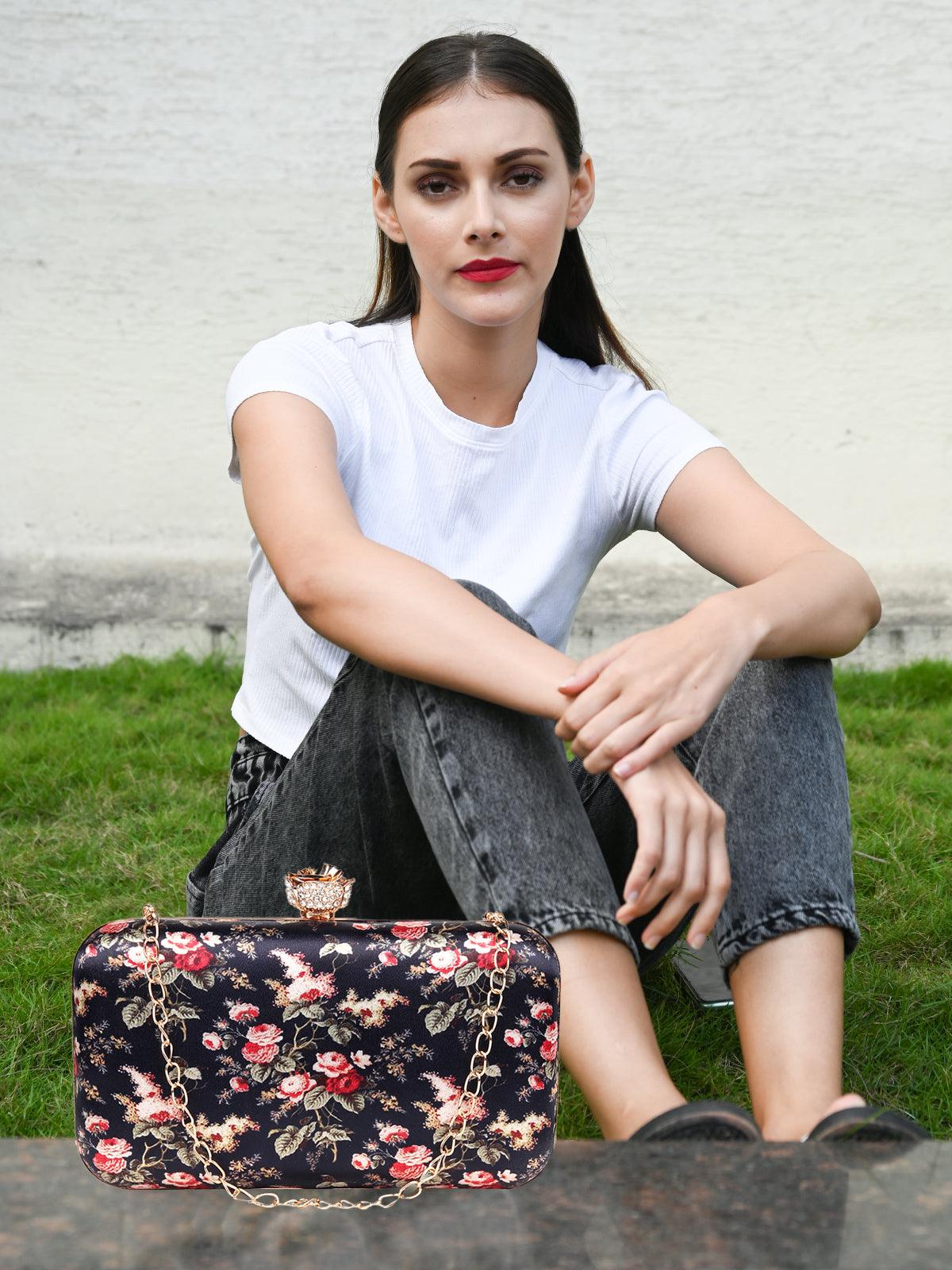 Odette Women Navy Blue Metal Clutch