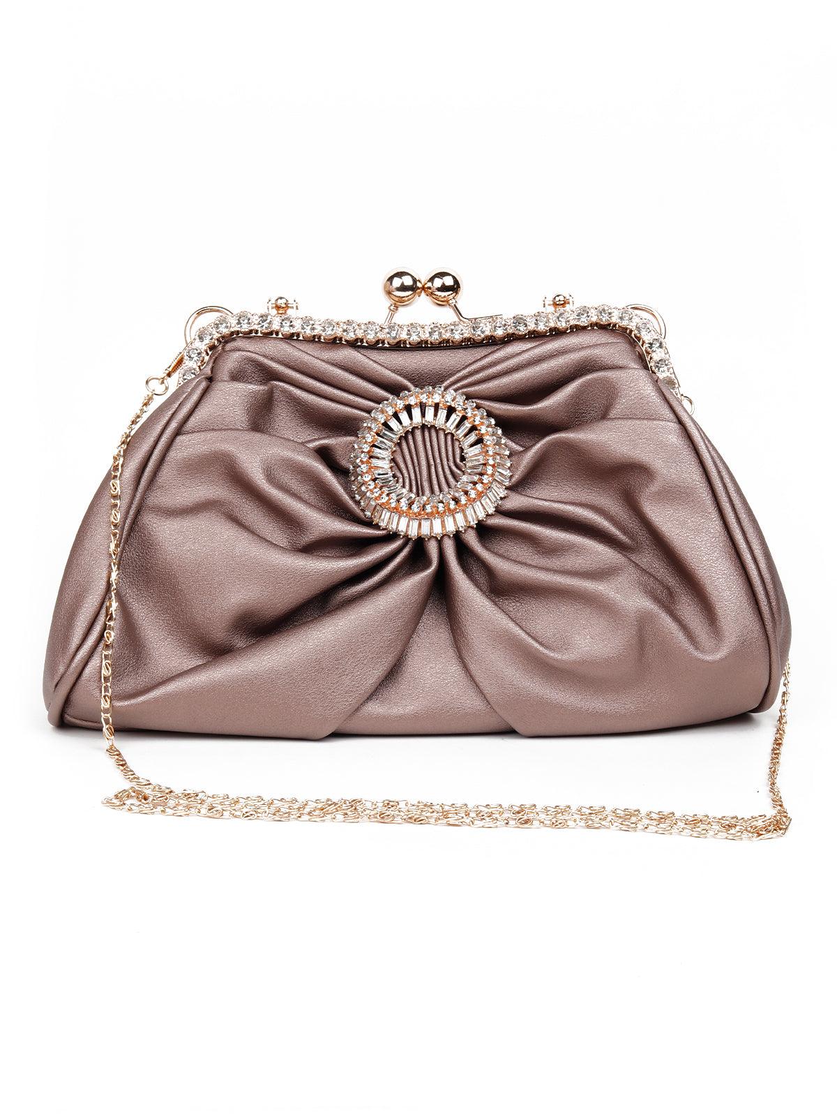 Odette Women Brown Metal Clutch - Image 3