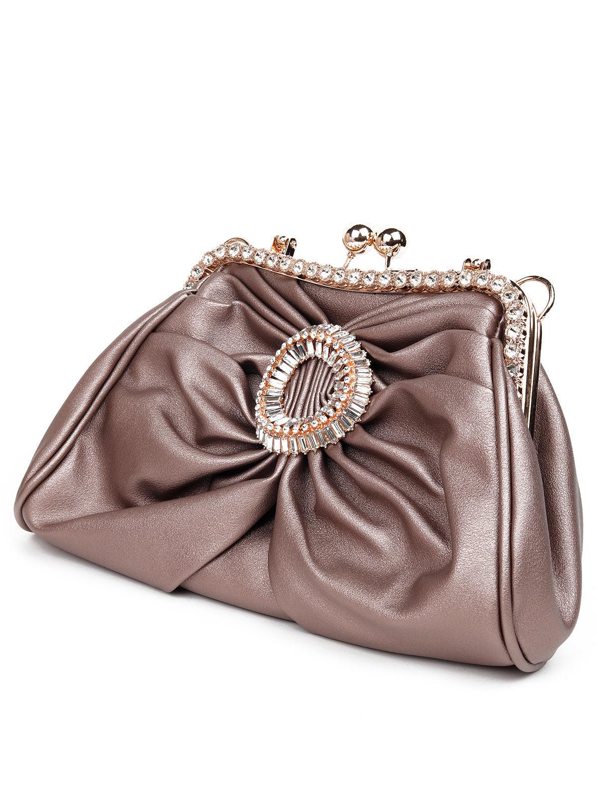 Odette Women Brown Metal Clutch - Image 4