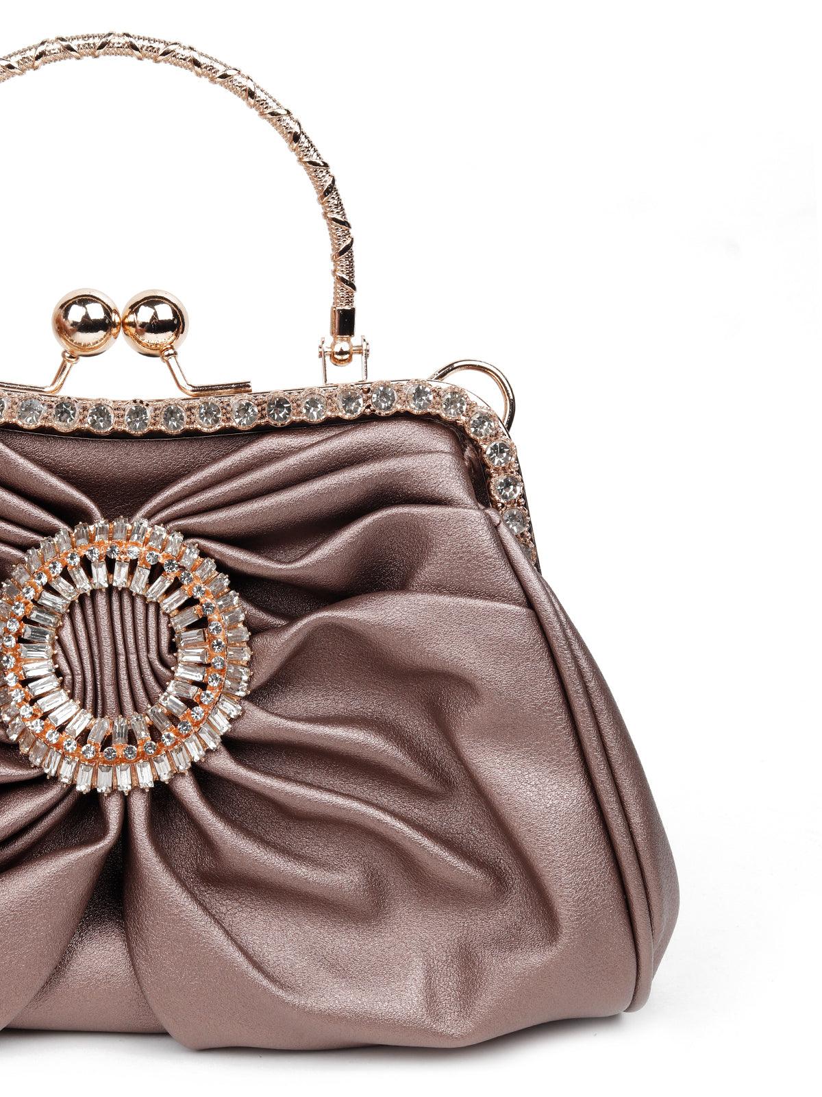 Odette Women Brown Metal Clutch - Image 6