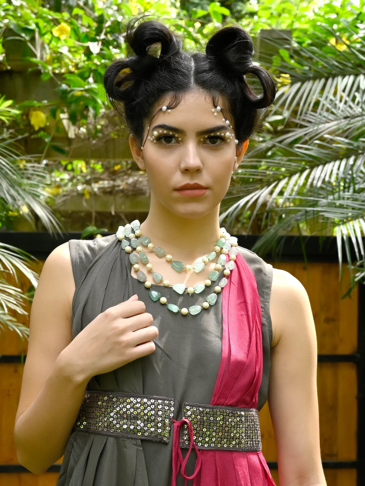 Odette Women Sea Green Beads Long Neckpiece - Image 2