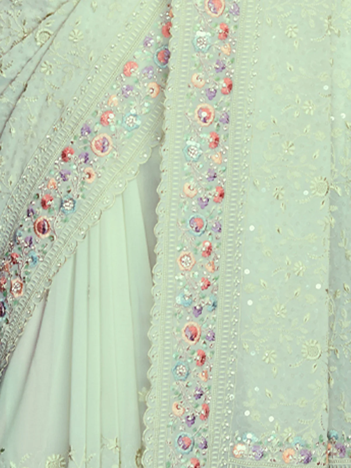 Odette Women Sea Green Georgette Embroidered Saree With Unstitched Blouse - Image 6