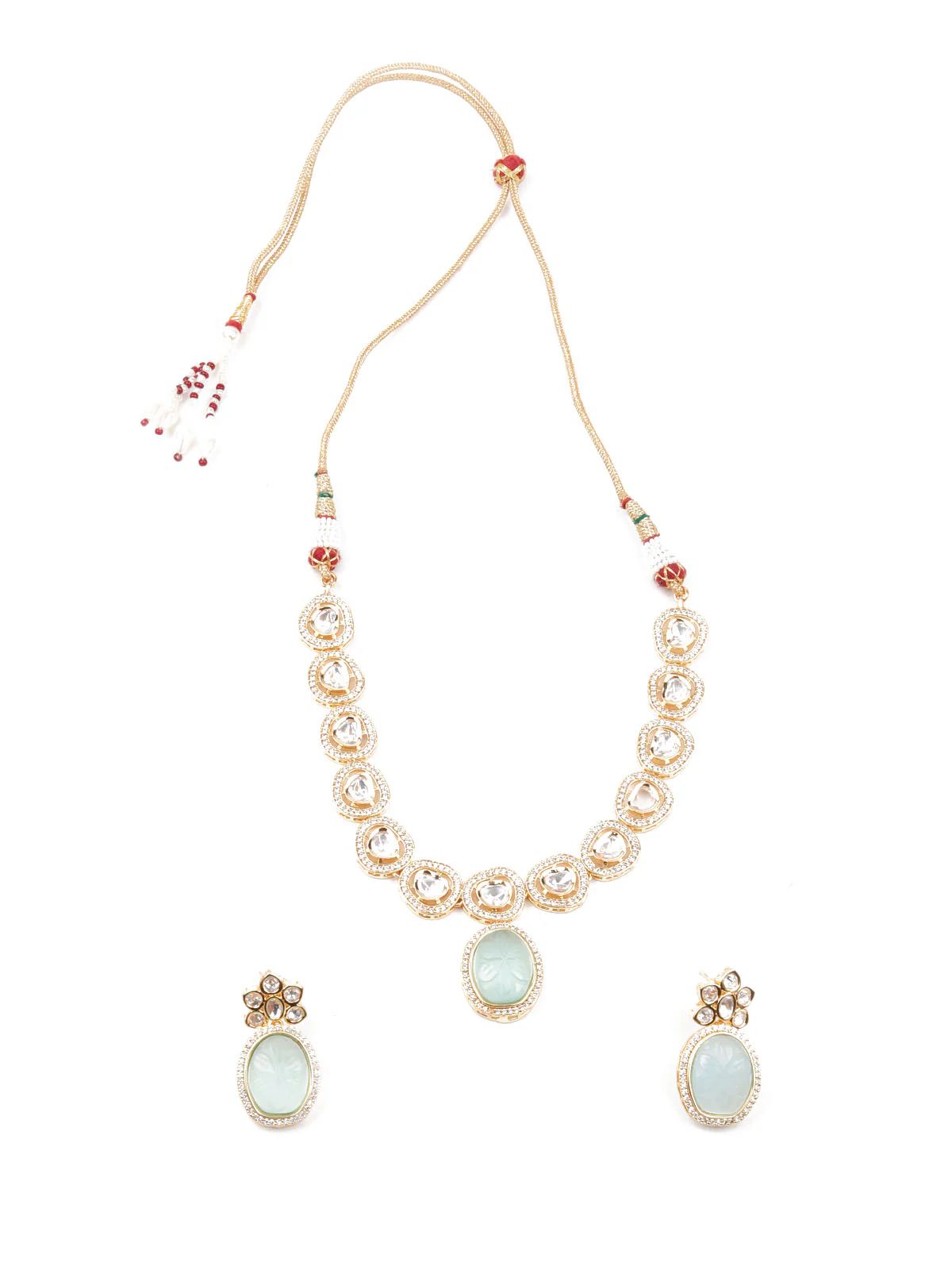 Odette Women Sea Green Gold Plated Choker Necklace Set - Image 3
