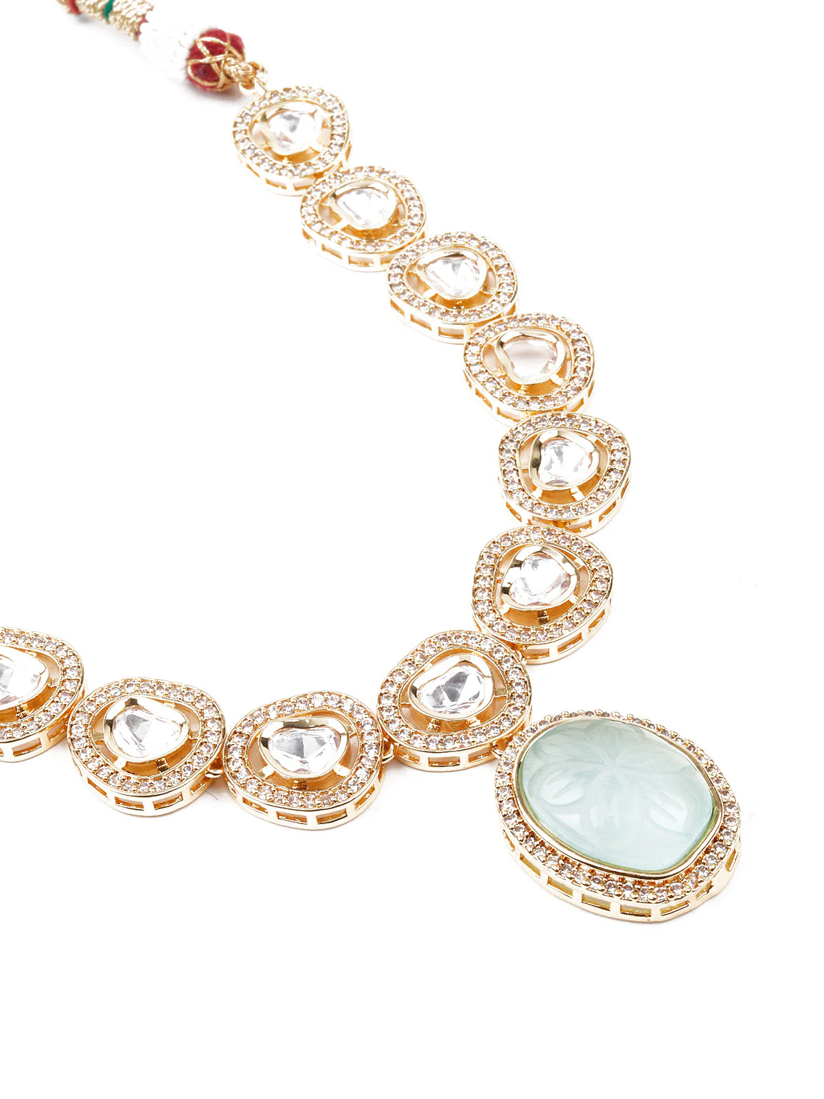Odette Women Sea Green Gold Plated Choker Necklace Set - Image 5
