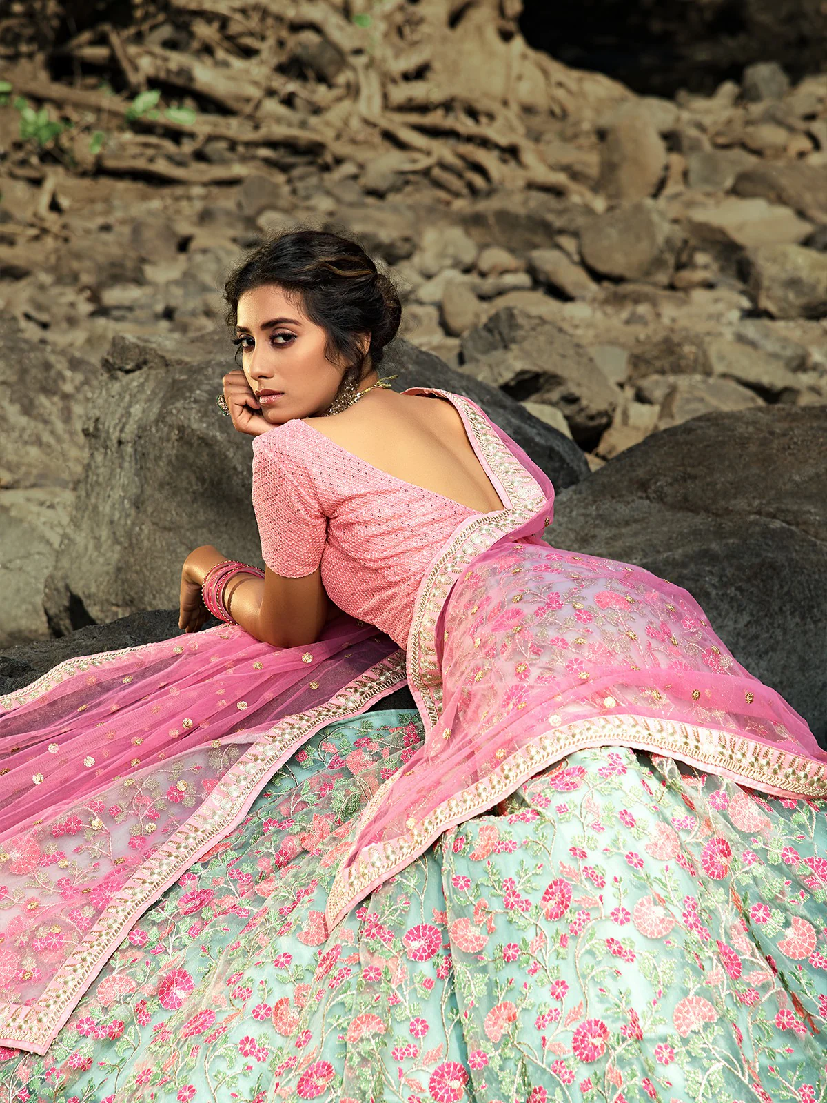Odette Women Sea Green Stunning Semi Stitched Lehenga With Unstitched Blouse - Image 4