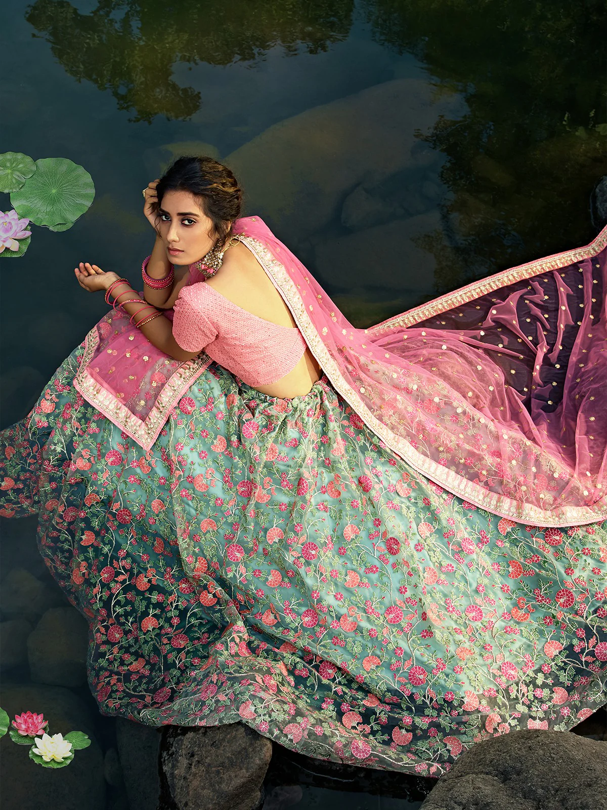 Odette Women Sea Green Stunning Semi Stitched Lehenga With Unstitched Blouse - Image 5