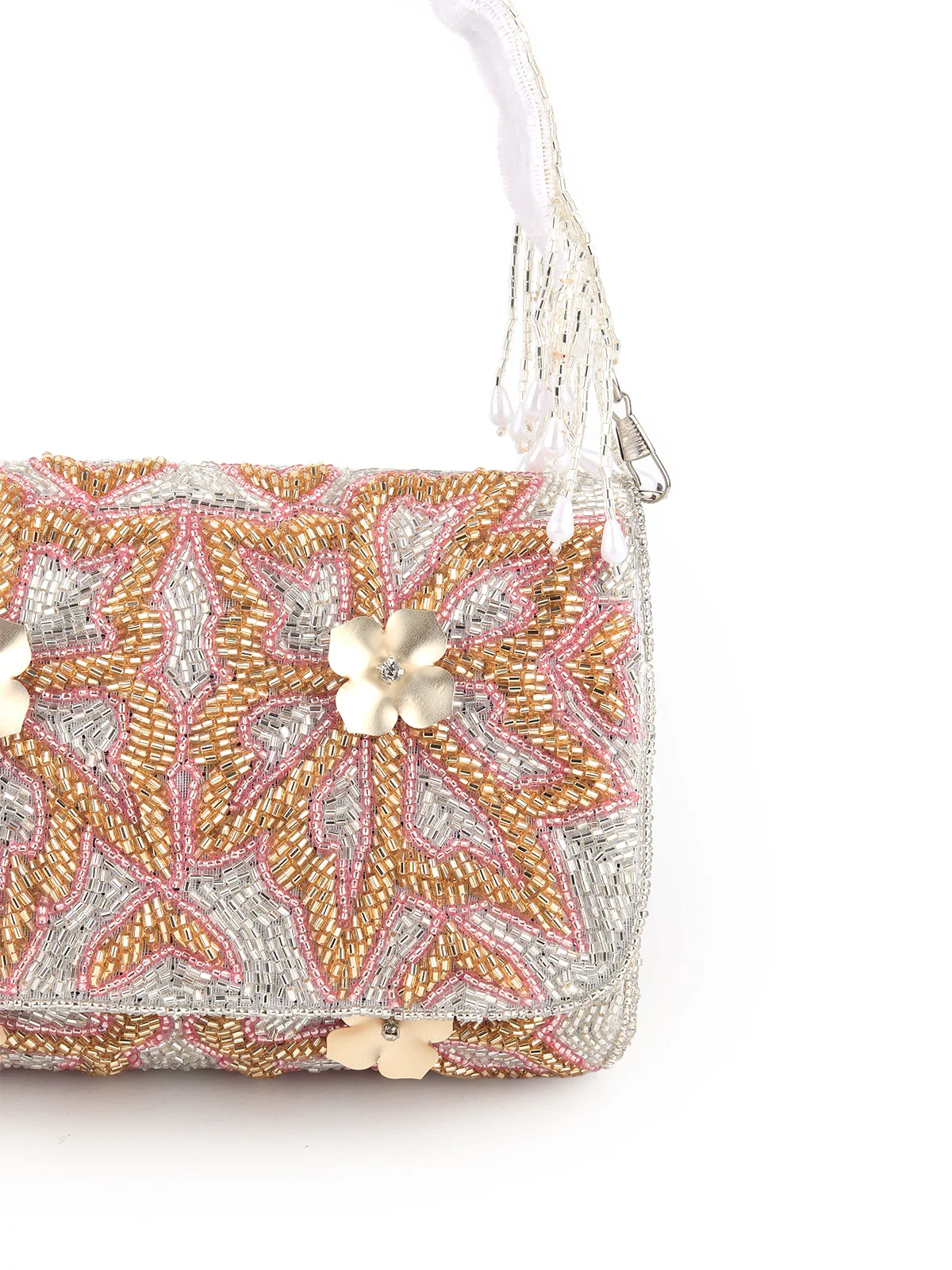 Odette Women Silver Fully Beaded Sequenced Clutch - Image 7