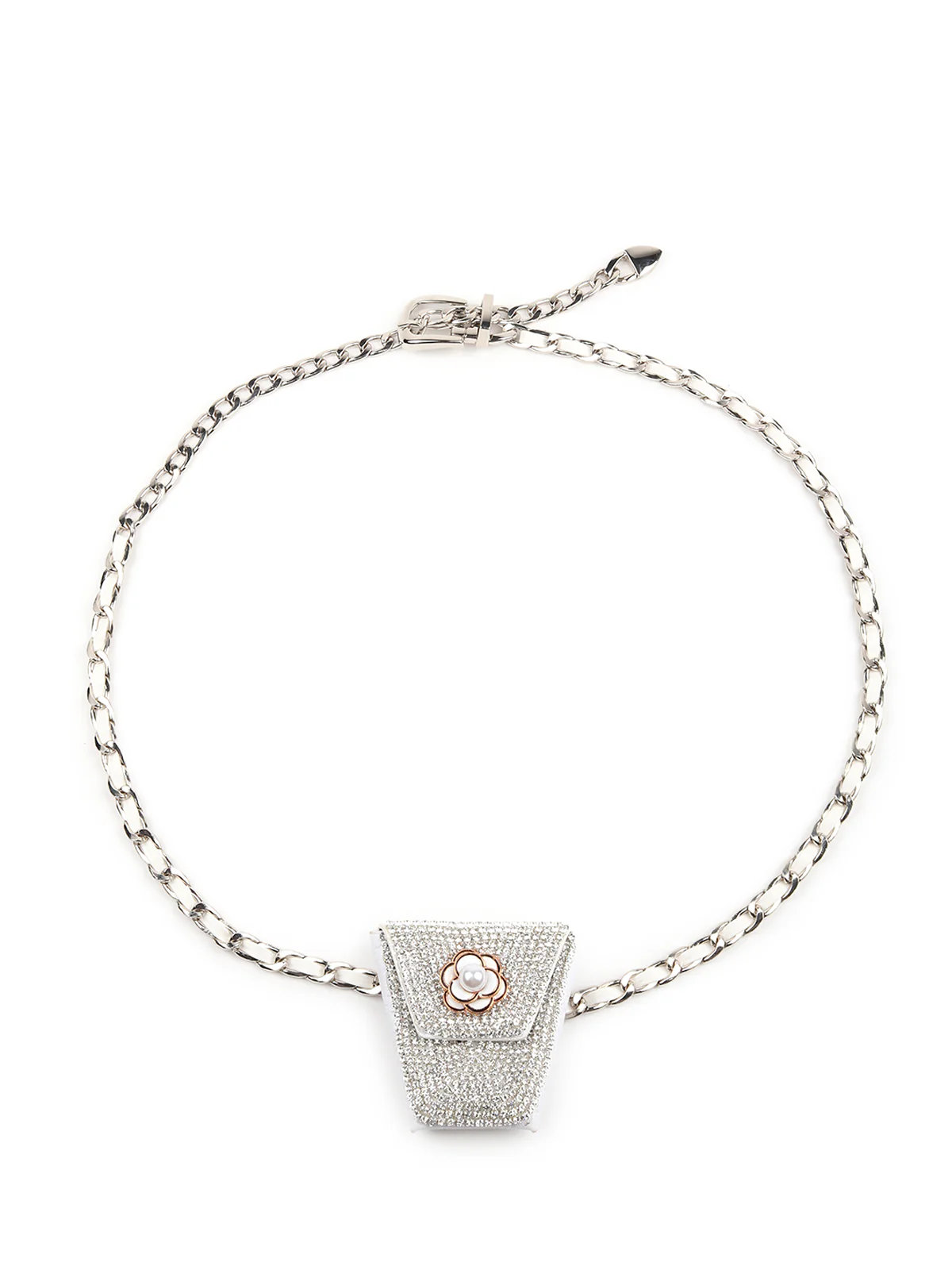 Odette Women Sequins Embellished White Pouch With Belt - Image 3