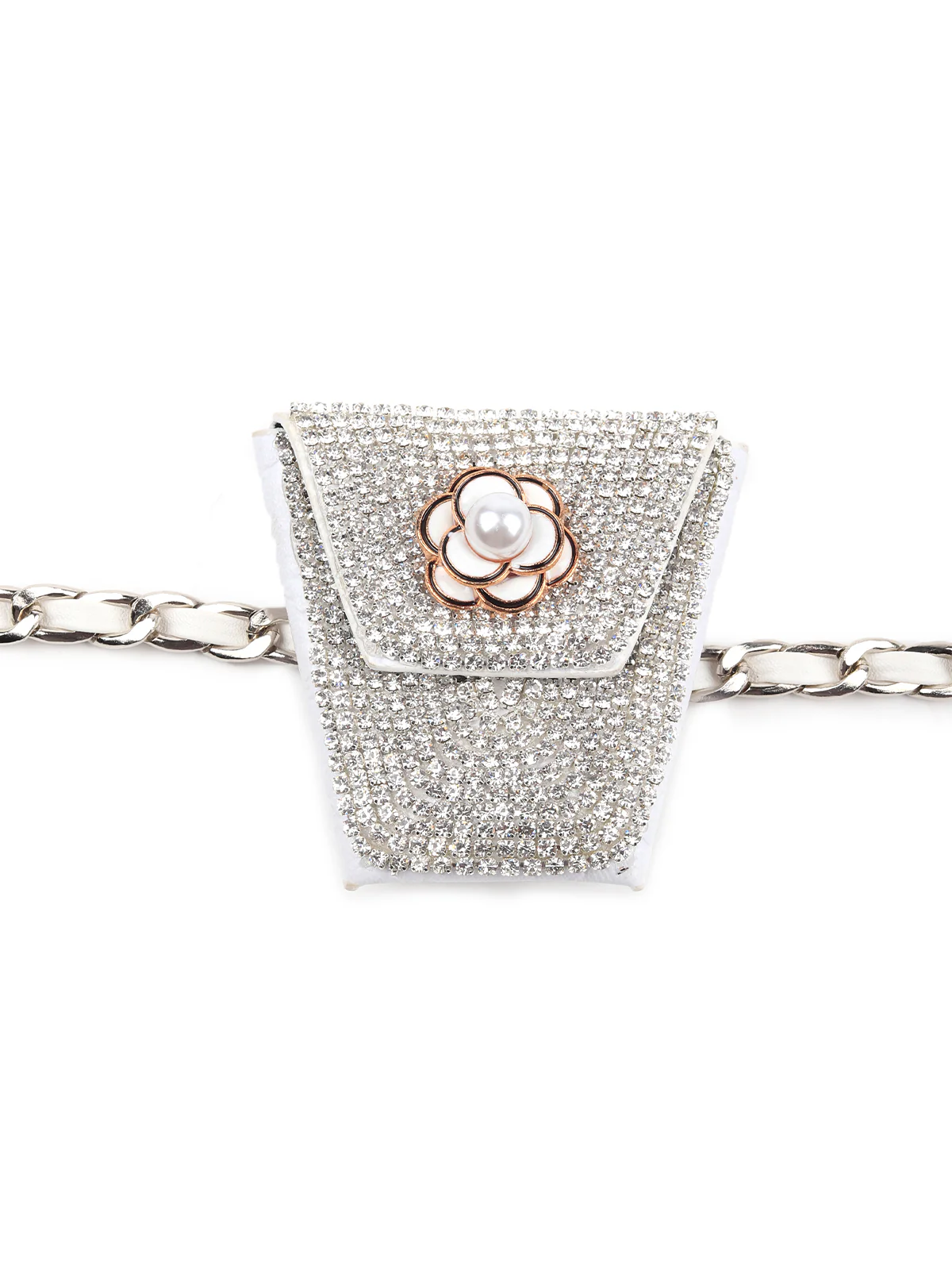 Odette Women Sequins Embellished White Pouch With Belt - Image 4