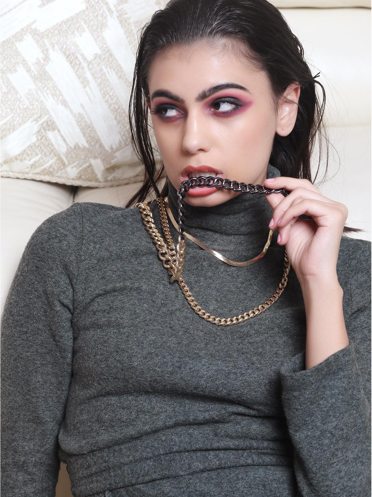 Odette Women Black And Gold Multicoloured Metal Chained Necklace - Image 2