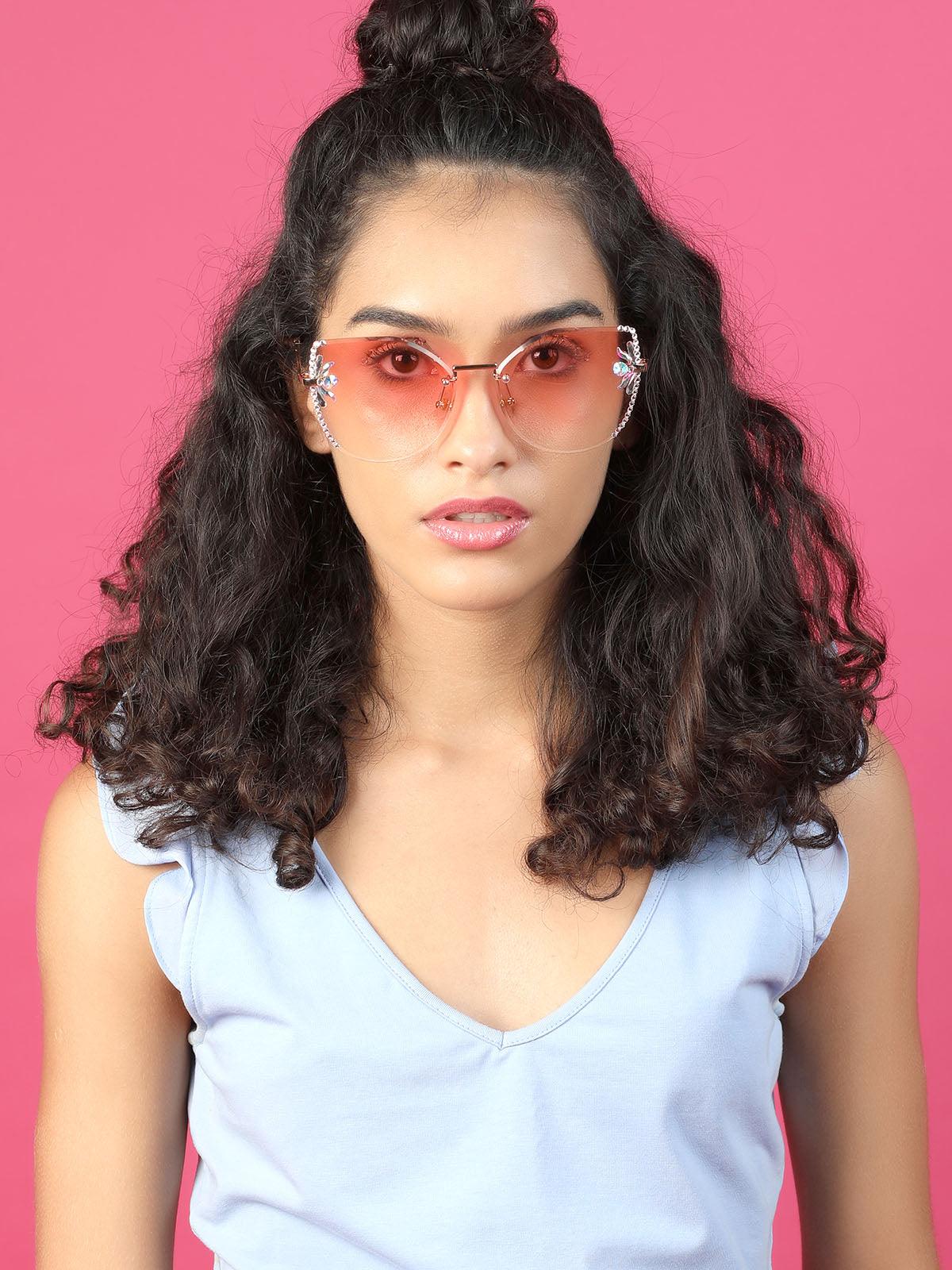 Odette Women Shaded Pink Embellished Sunglasses