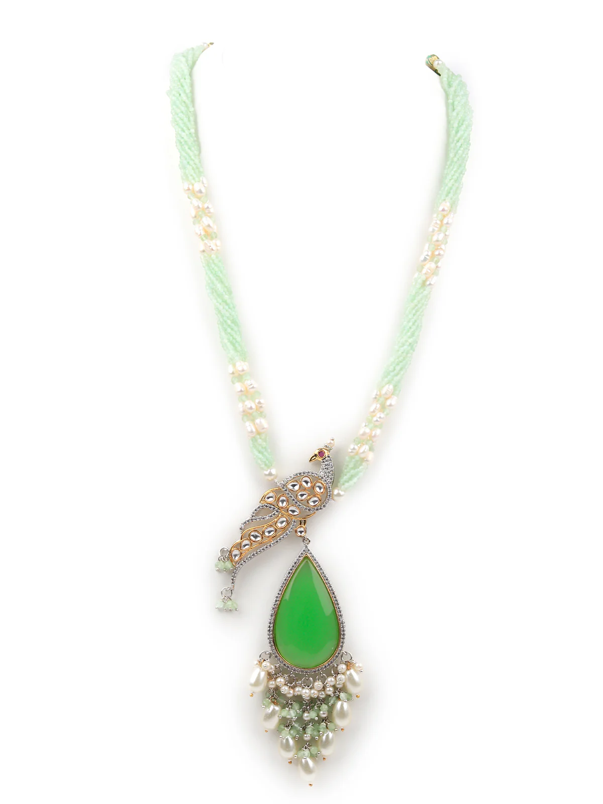 Odette Women Shades Of Green Long Necklace Set - Image 2