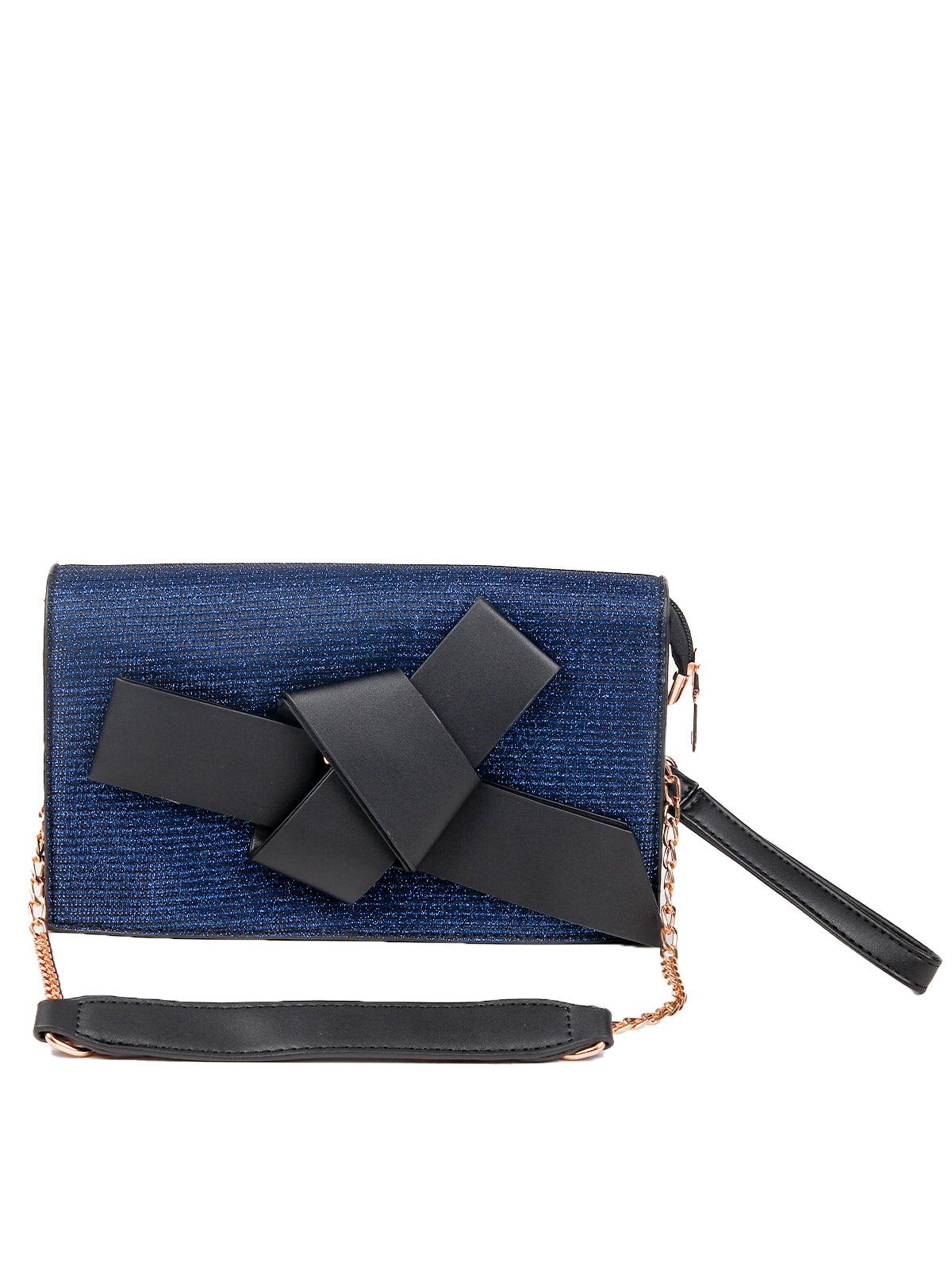 Odette Women Navy Blue Leatherette Sling Bag - Image 3