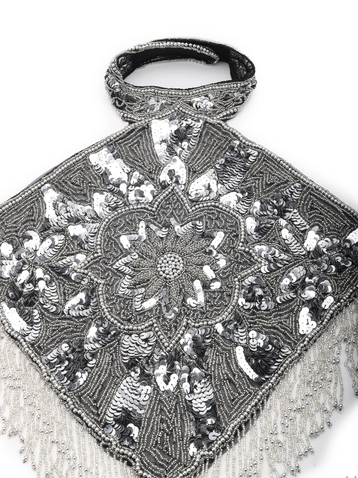 Odette Silver And Grey Beads Tasseled Tribal Cape For Women - Image 4