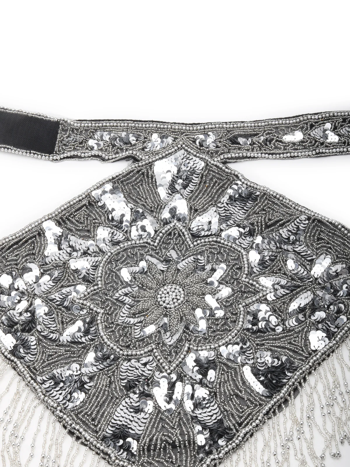 Odette Silver And Grey Beads Tasseled Tribal Cape For Women - Image 5