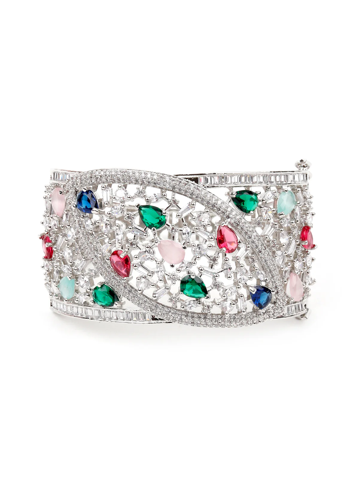 Odette Women Silver And Multicolored Imitation Cuff Bracelet - Image 3