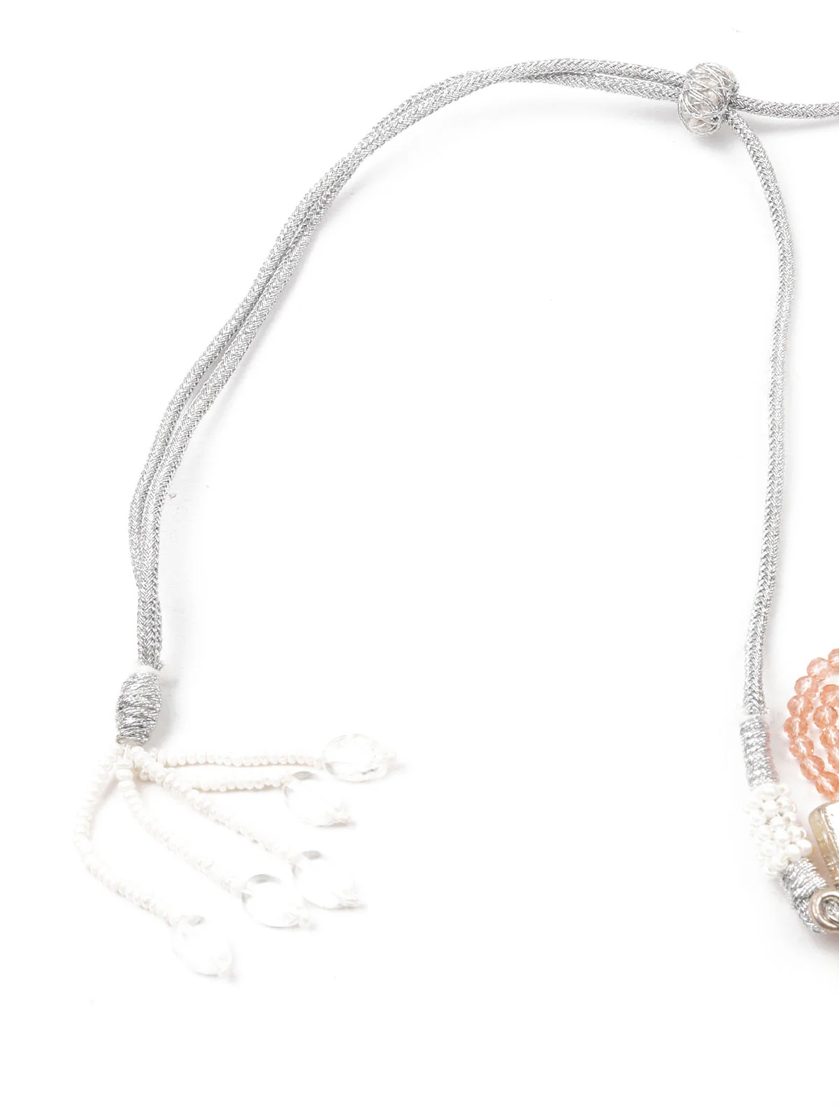 Odette Women Silver And Peach Choker Necklace And Drop Earring Set - Image 5