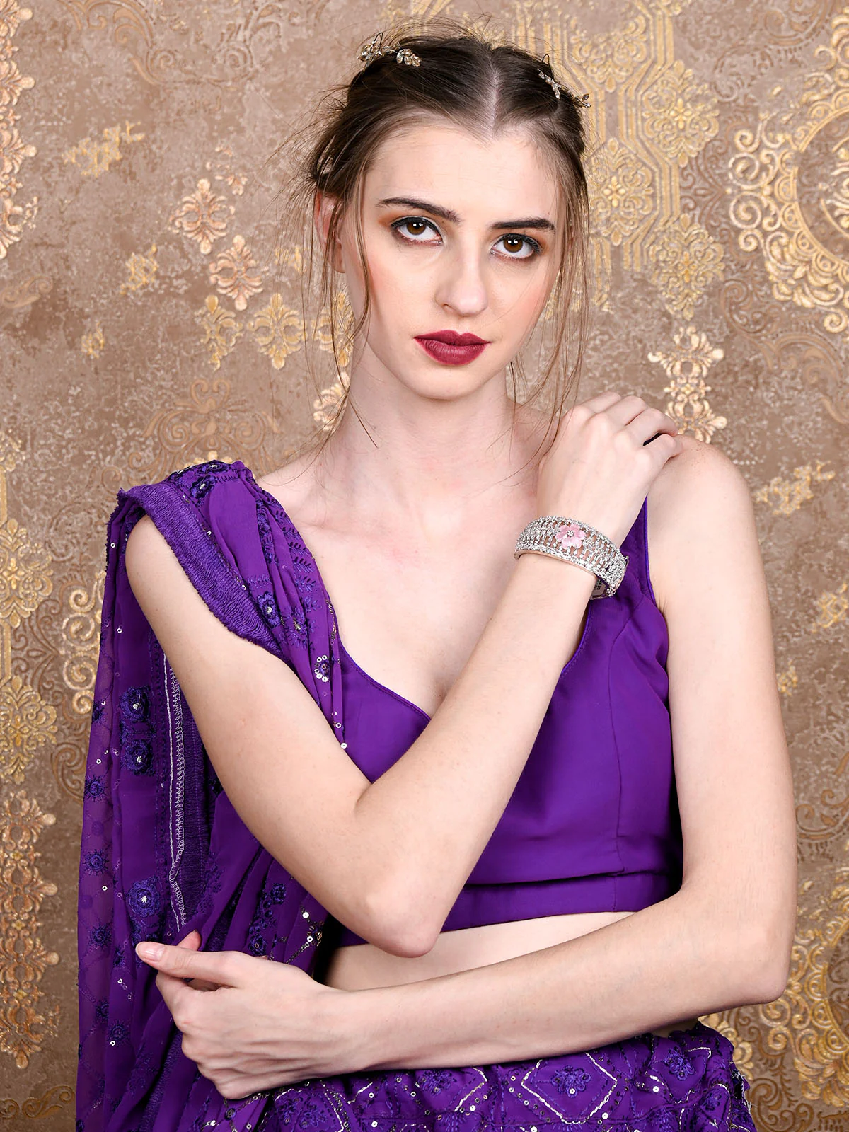 Odette Women Silver And Pink Imitation Embellished Bracelet - Image 2