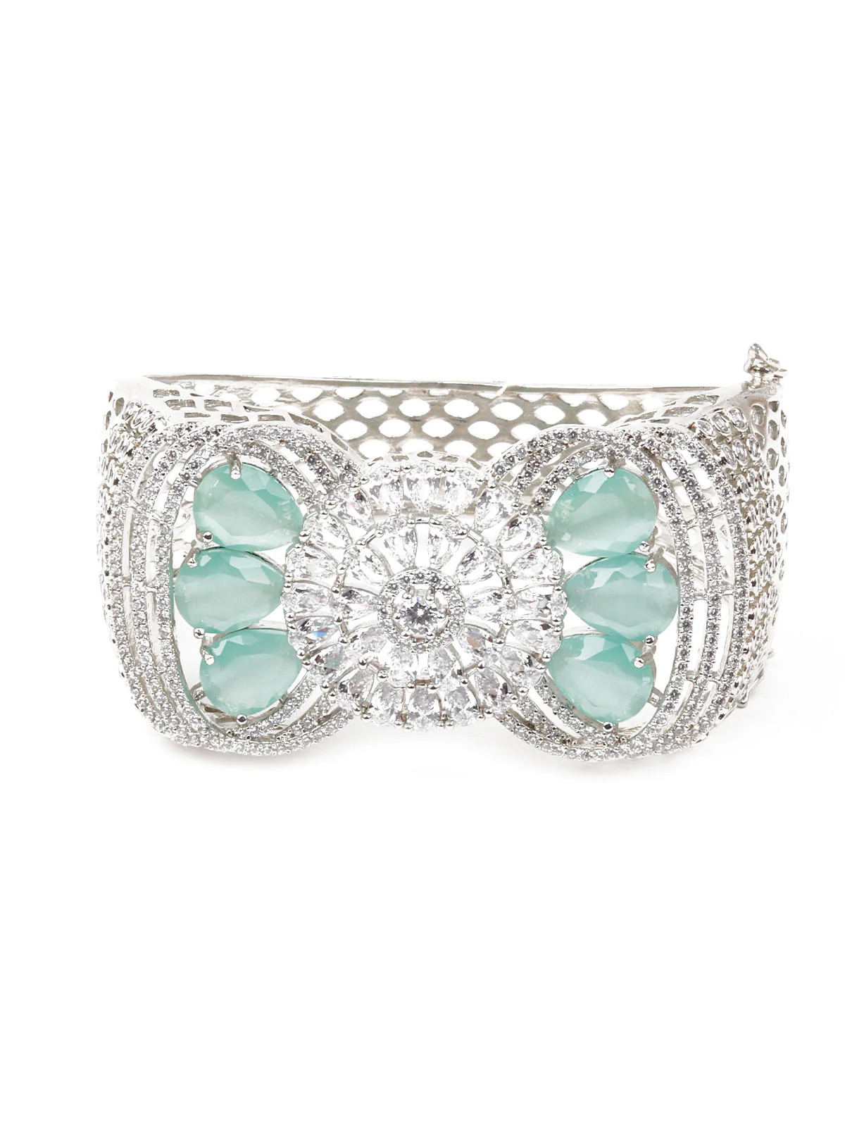 Odette Women Silver And Sea Green Imitation Embellished Bracelet - Image 3