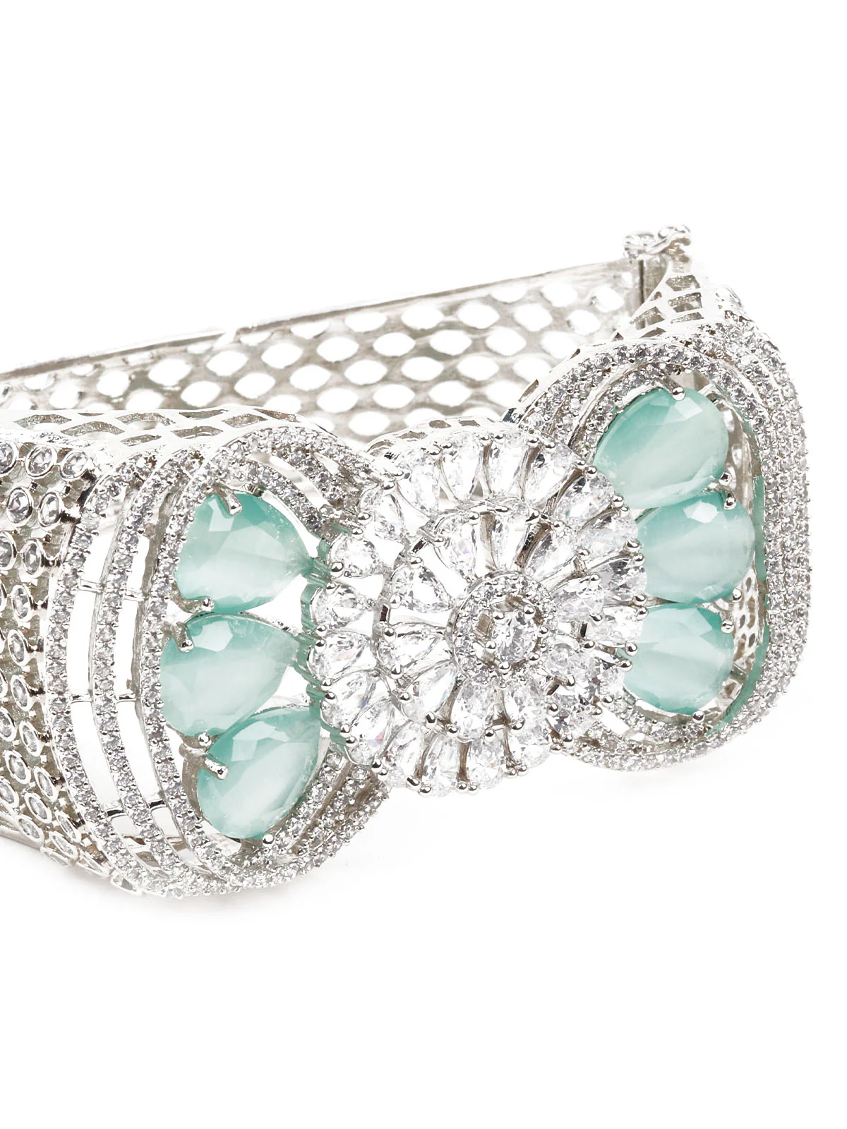 Odette Women Silver And Sea Green Imitation Embellished Bracelet - Image 6