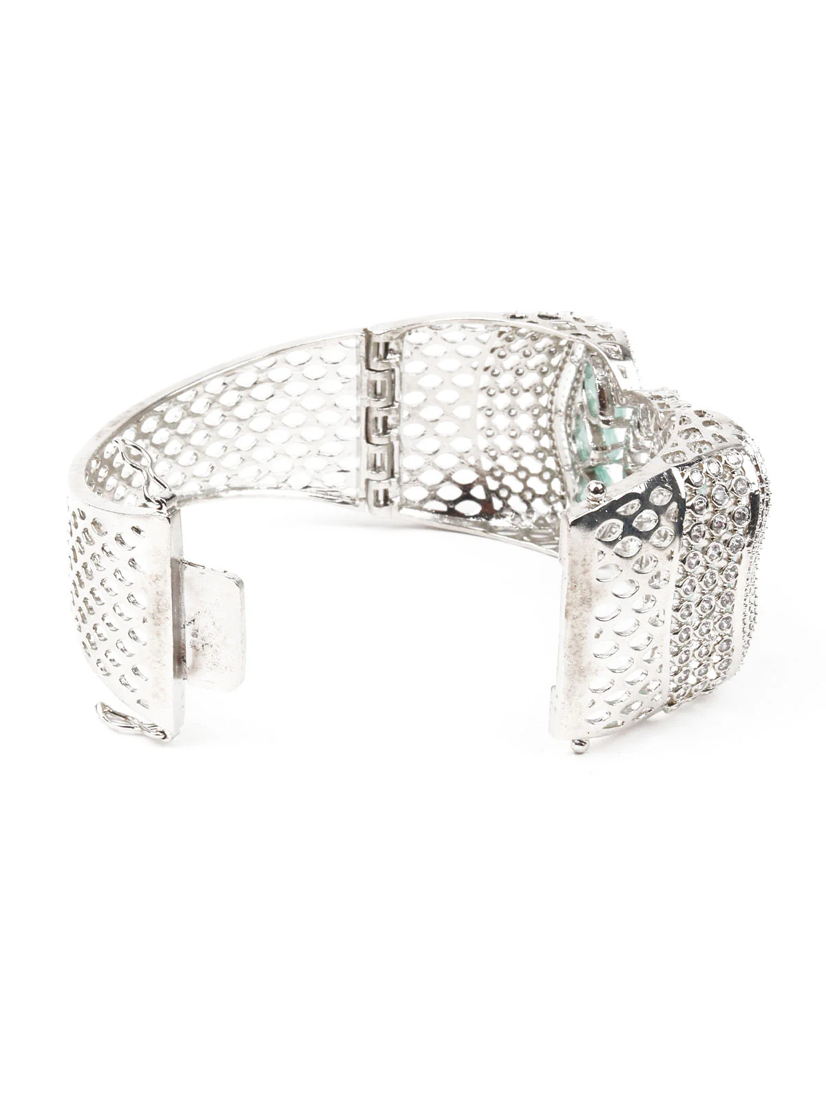 Odette Women Silver And Sea Green Imitation Embellished Bracelet - Image 7