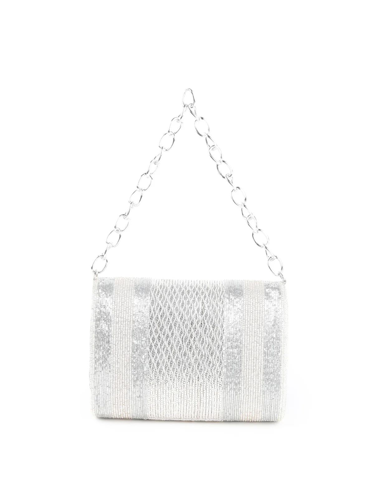 Odette Women Silver Beaded Envelope Clutch - Image 3