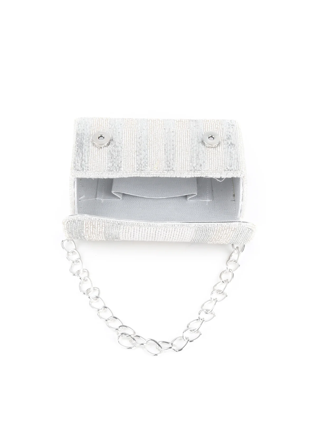 Odette Women Silver Beaded Envelope Clutch - Image 4