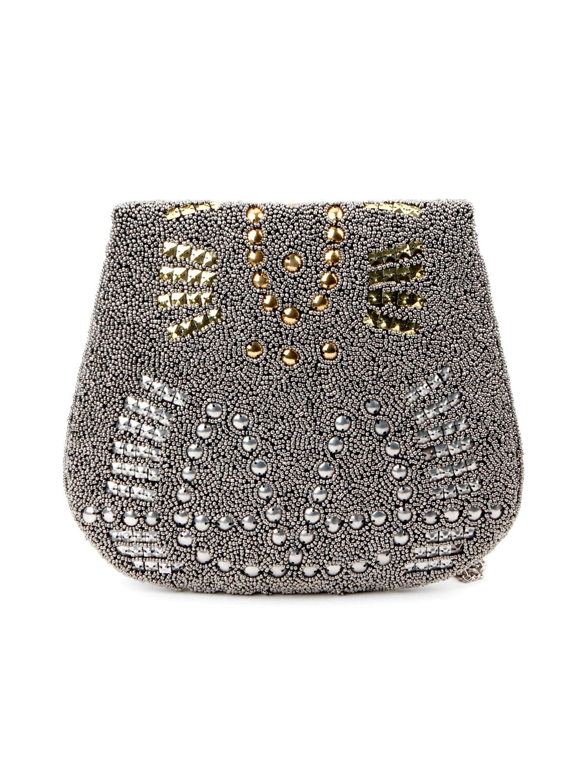 Odette Women Silver Beaded Fun-Shape Sling Bag - Image 3
