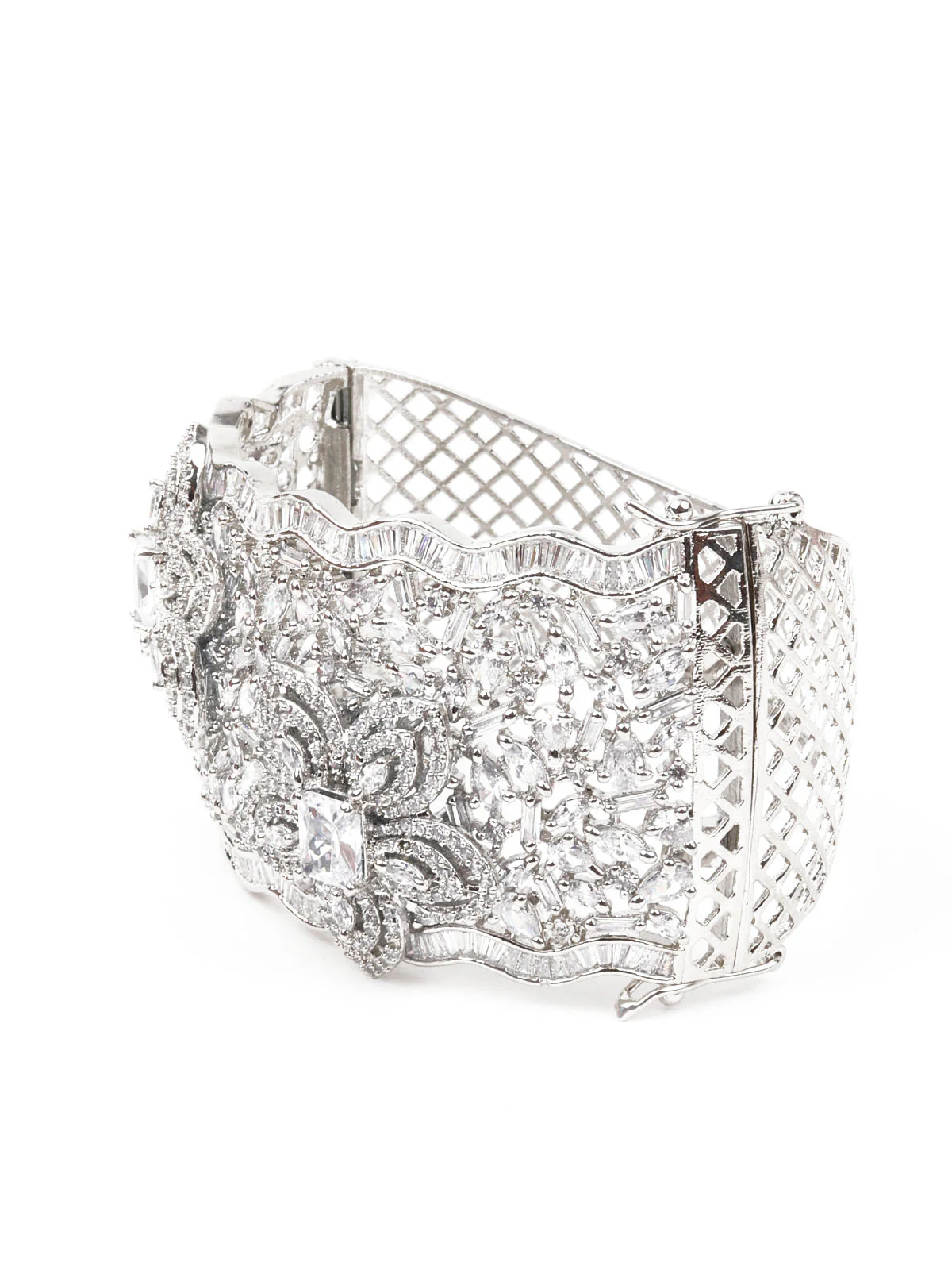 Odette Women Silver Broad Imitation Cuff Bracelet - Image 4