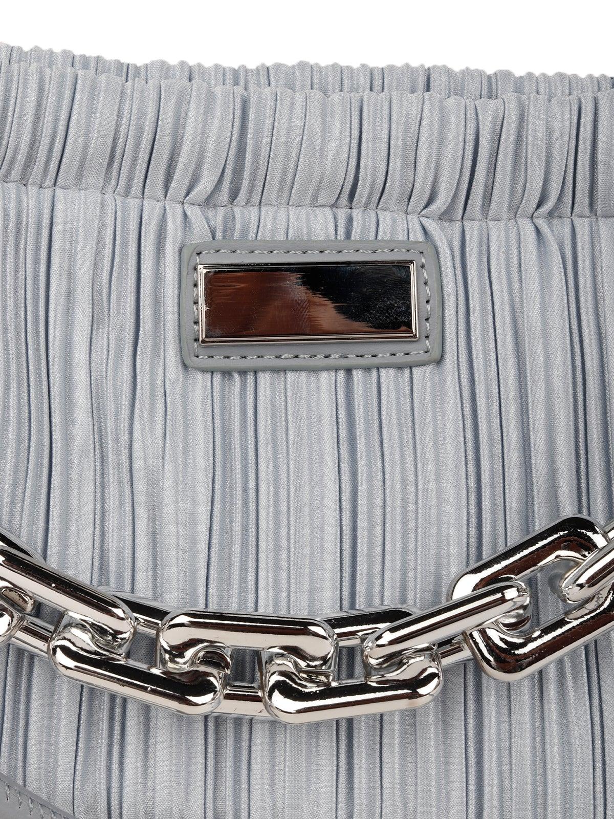 Odette Women Silver Metal Chain Hand Bag - Image 6