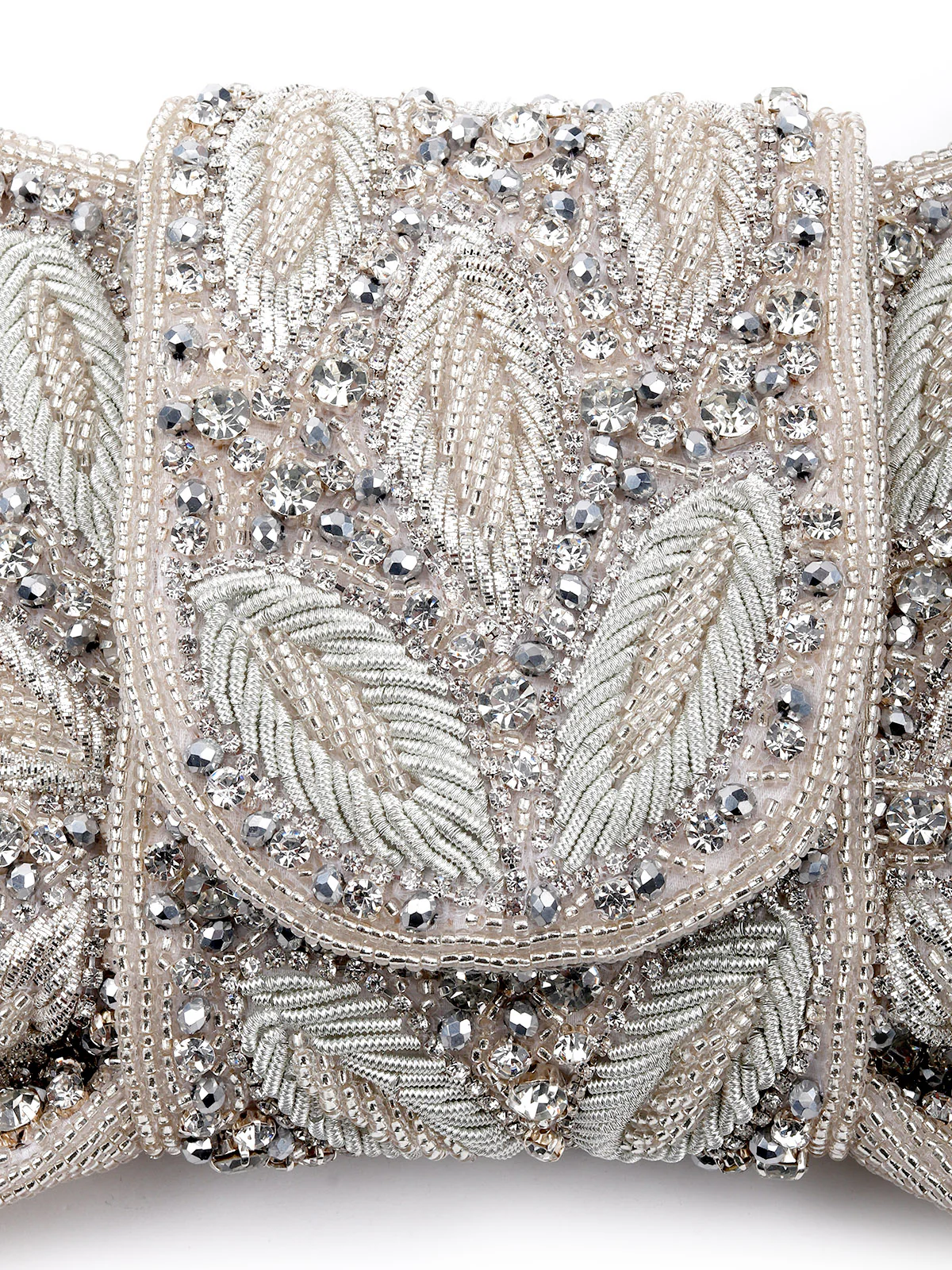 Odette Women Silver Embellished Cutdana Clutch Bag - Image 5