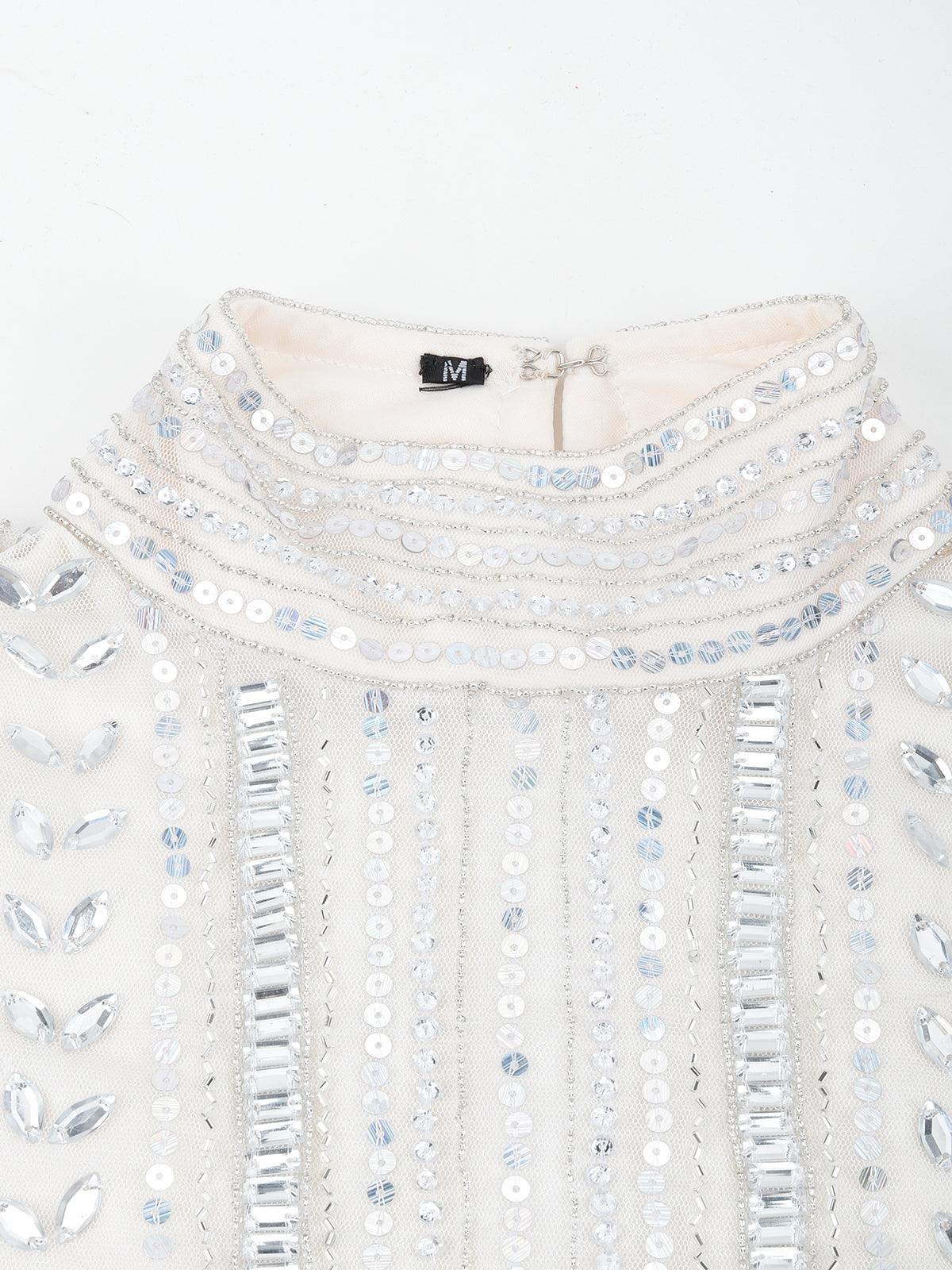 Odette Women Silver Party Stitched Dress - Image 4