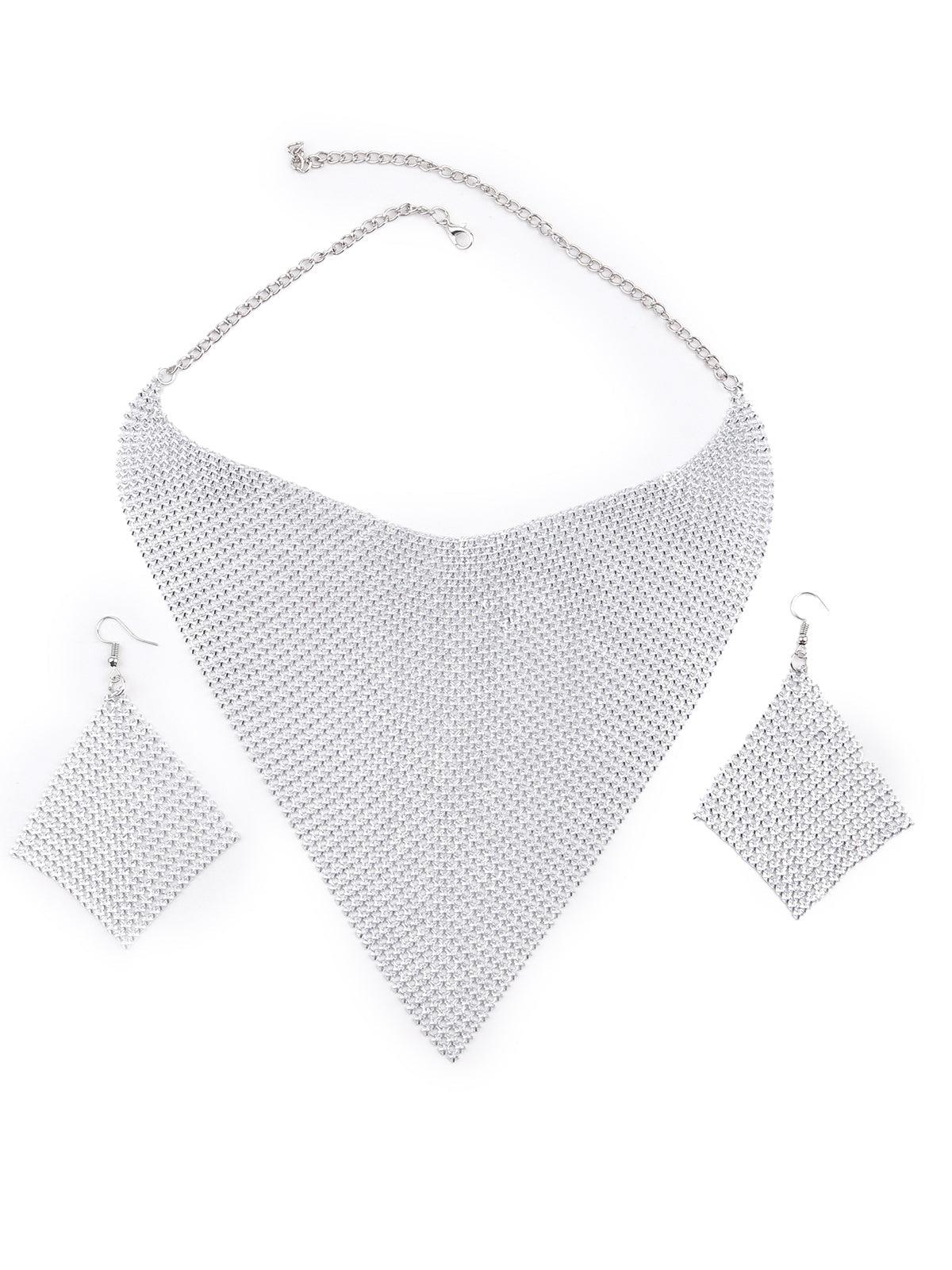 Odette Silver Stunning Studded Necklace Set For Women - Image 4