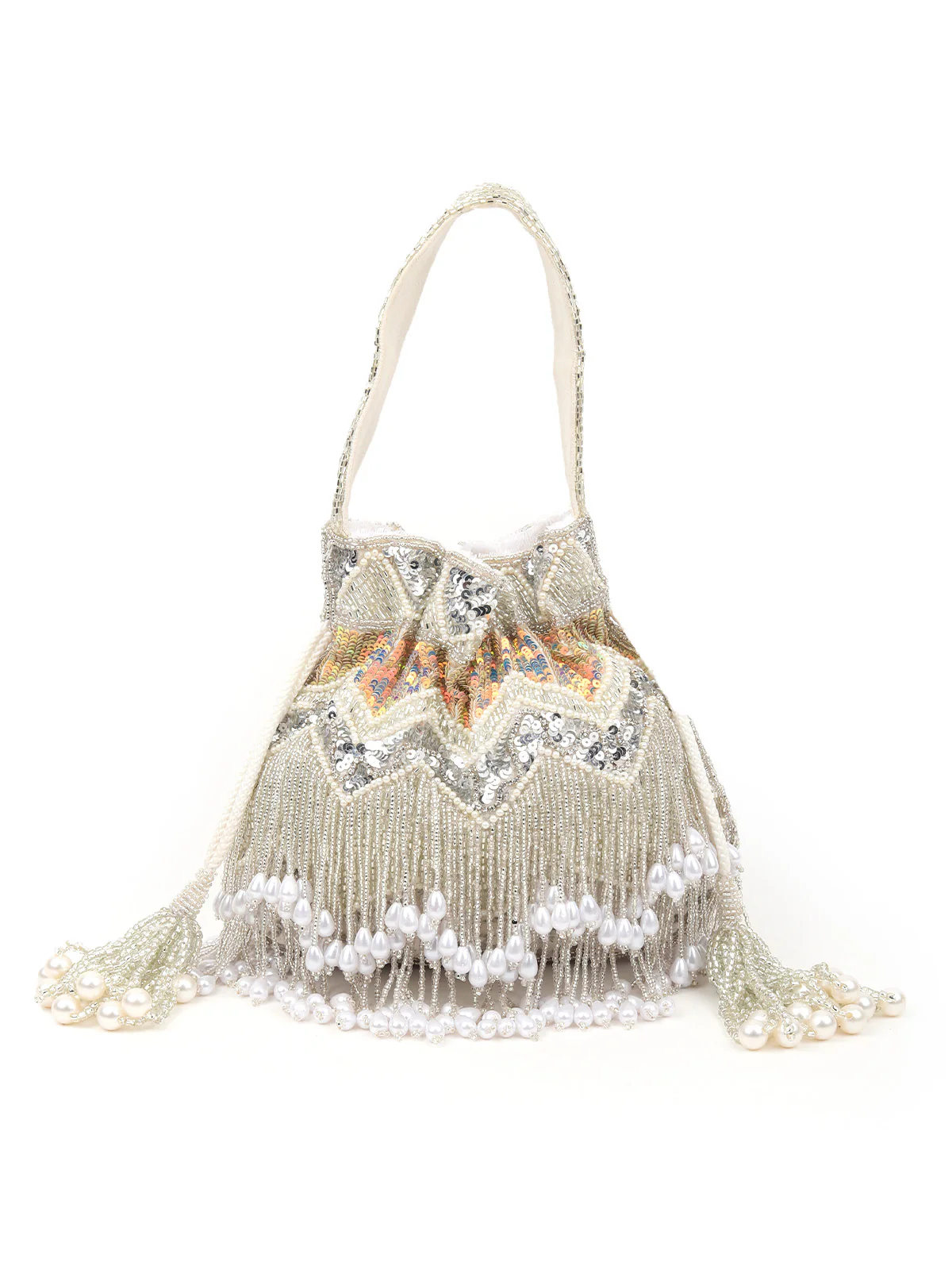 Odette Women Silver Tassel Potli Bag - Image 3