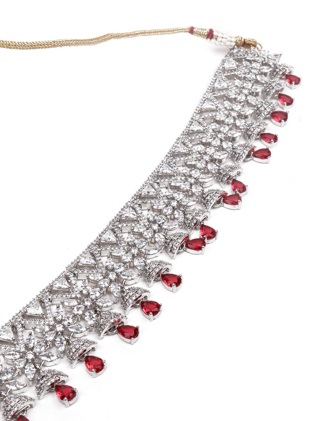 Odette Women Silver-Tone Jewellery Set With Rubies - Image 5