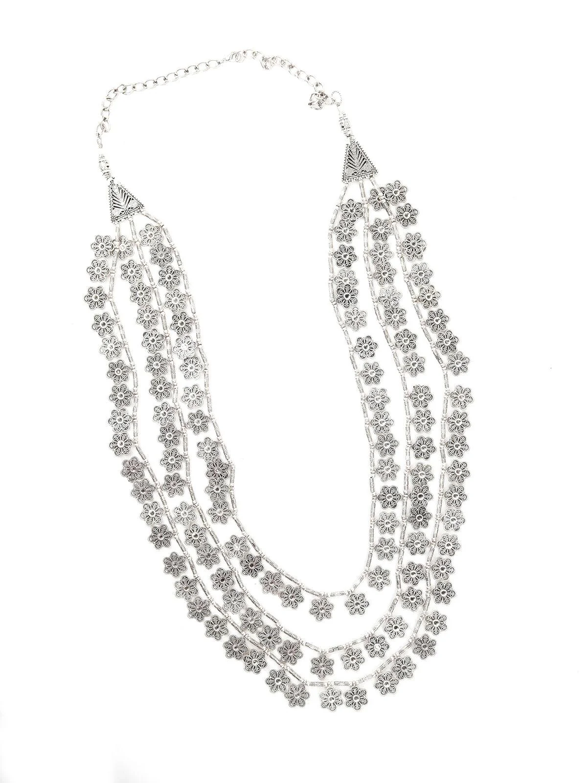 Odette Women Silver Tone Layered Floral Necklace - Image 3