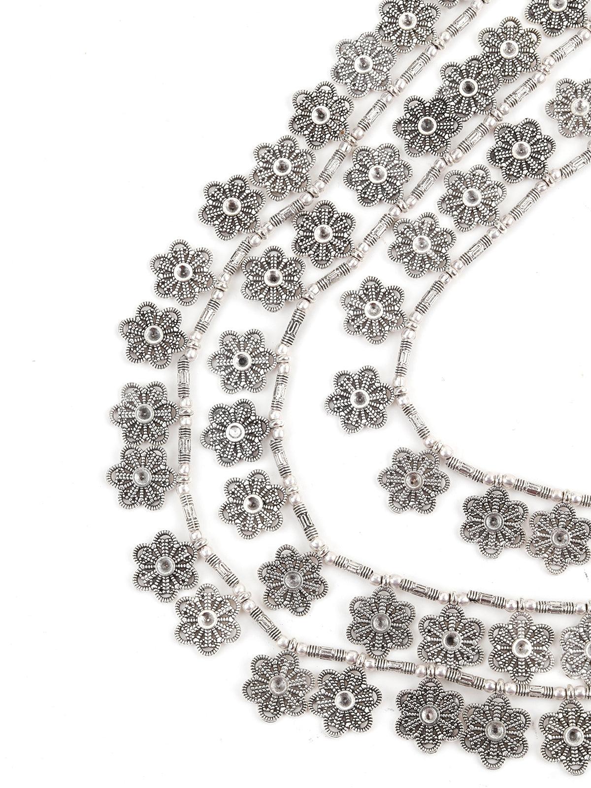 Odette Women Silver Tone Layered Floral Necklace - Image 4