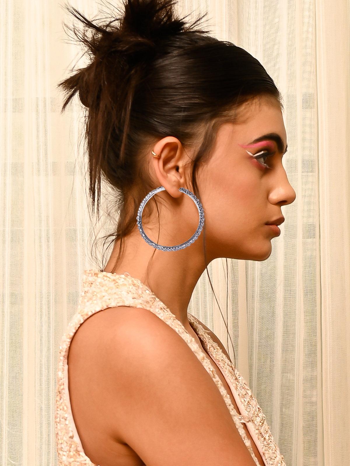 Odette Women Silver Tone Metal Hoop Earrings - Image 2
