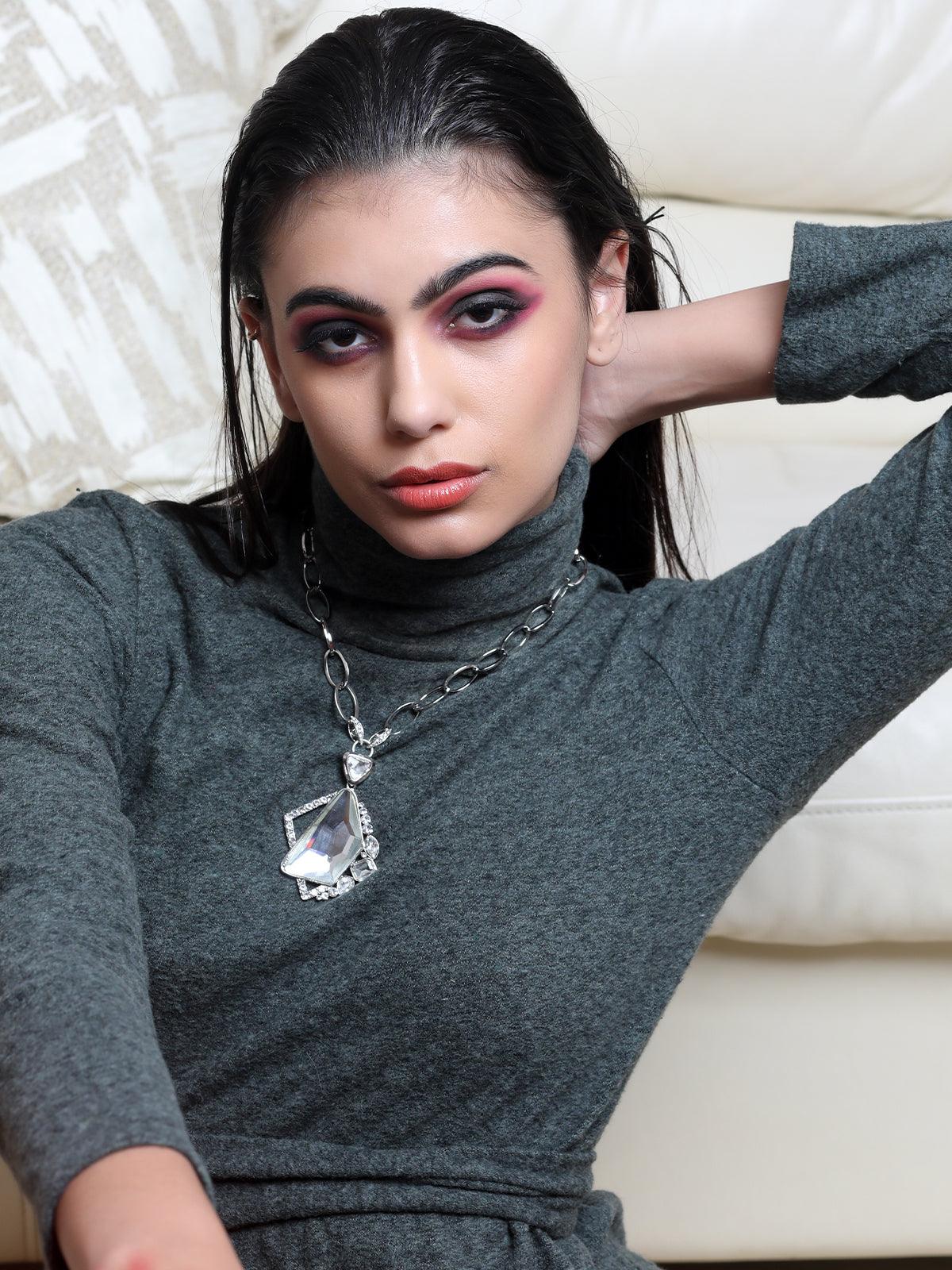 Odette Women Silver-Tone Textured Pearl Metal Statement Necklace