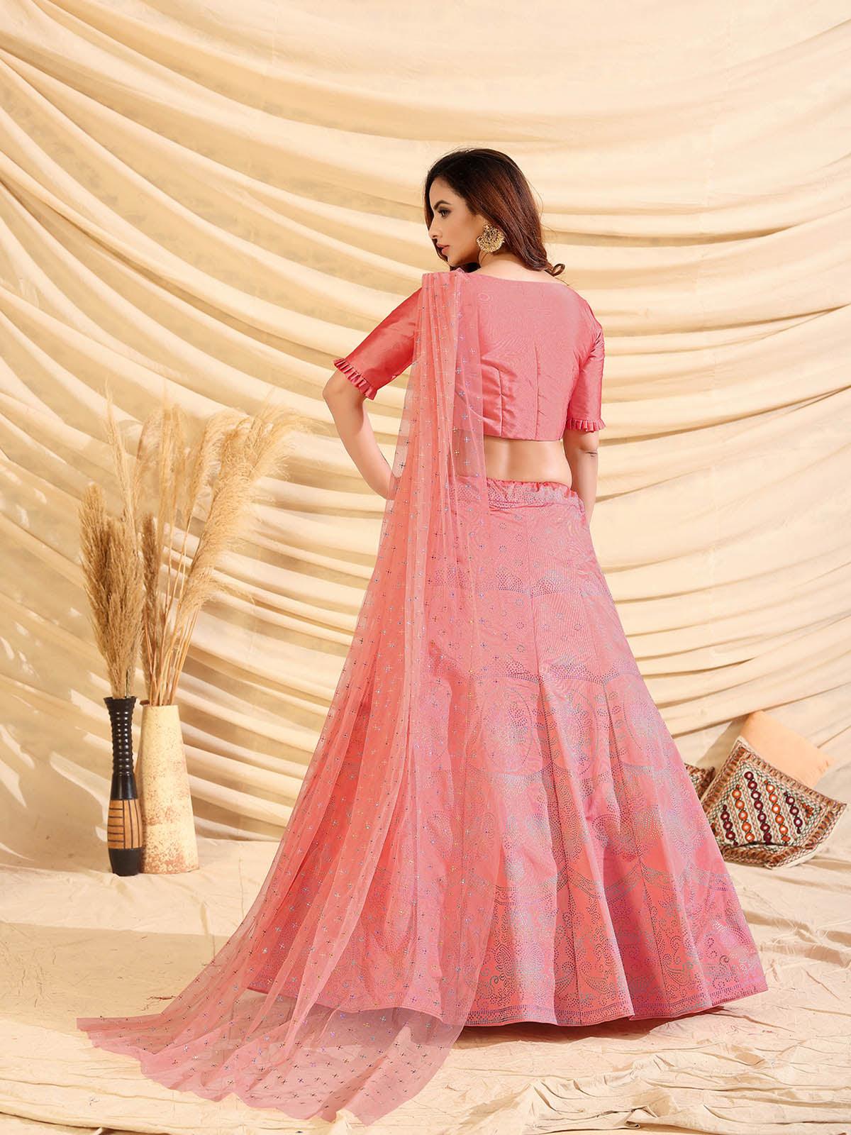 Odette Women Sizzling Pink Tafetta Silk Semi Stitched Lehenga With  Unstitched Blouse - Image 2