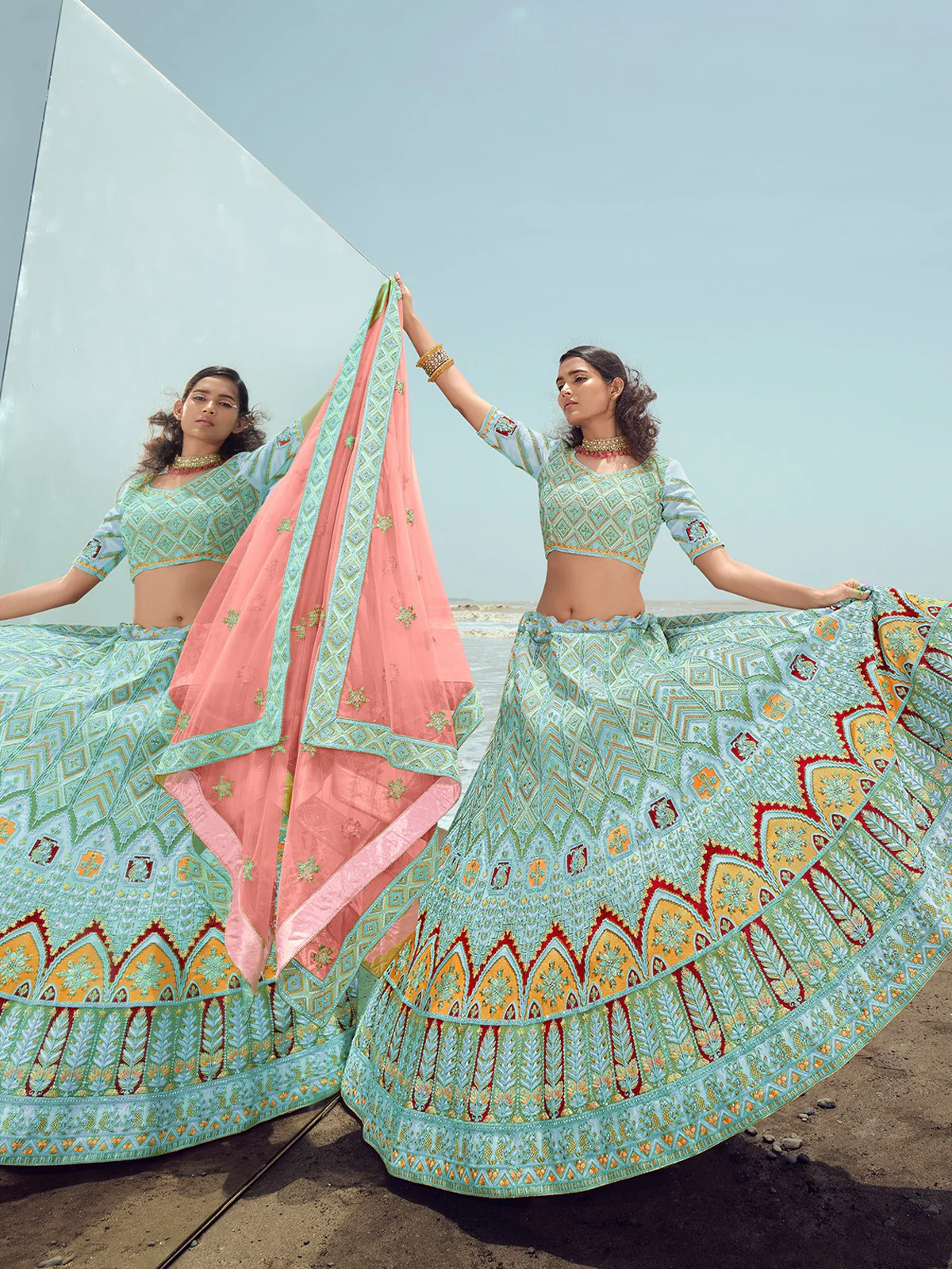 Odette Women Light Blue Georgette Semi Stitched Lehenga With Unstitched Blouse - Image 2