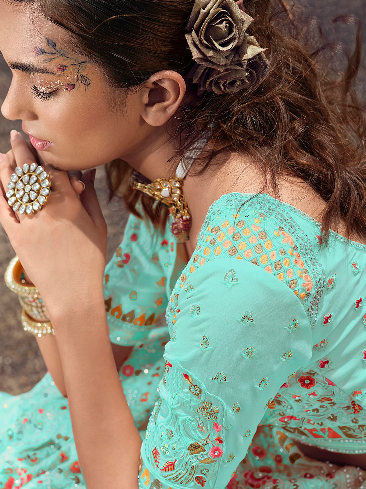 Odette Women Blue Semi Stitched Lehenga With Unstitched Blouse - Image 3
